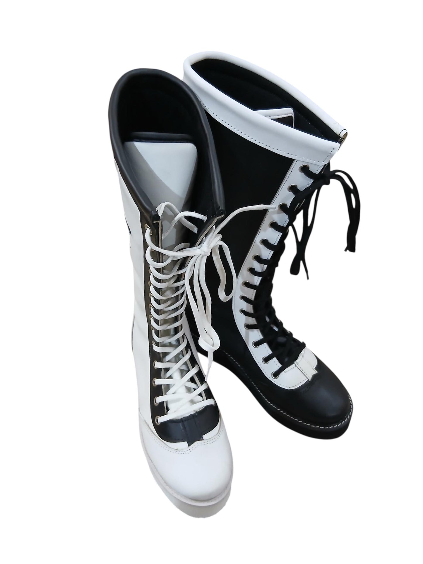 Pro Wrestling Star Boots, Handmade, 100% Original Leather - different color for each feet white & Black