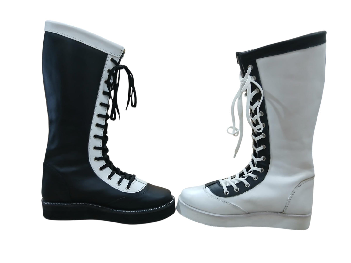 Pro Wrestling Star Boots, Handmade, 100% Original Leather - different color for each feet white & Black