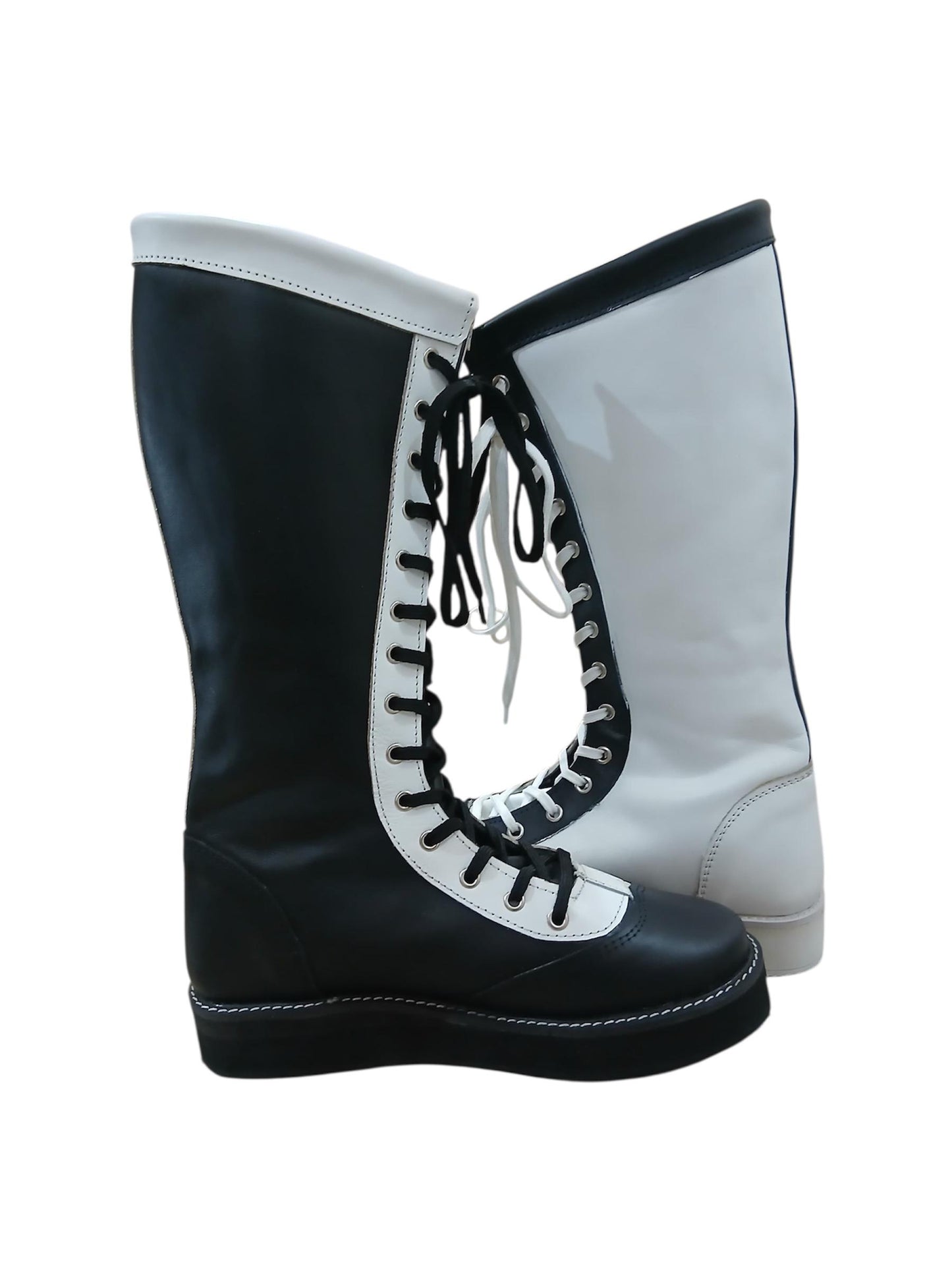 Pro Wrestling Star Boots, Handmade, 100% Original Leather - different color for each feet white & Black