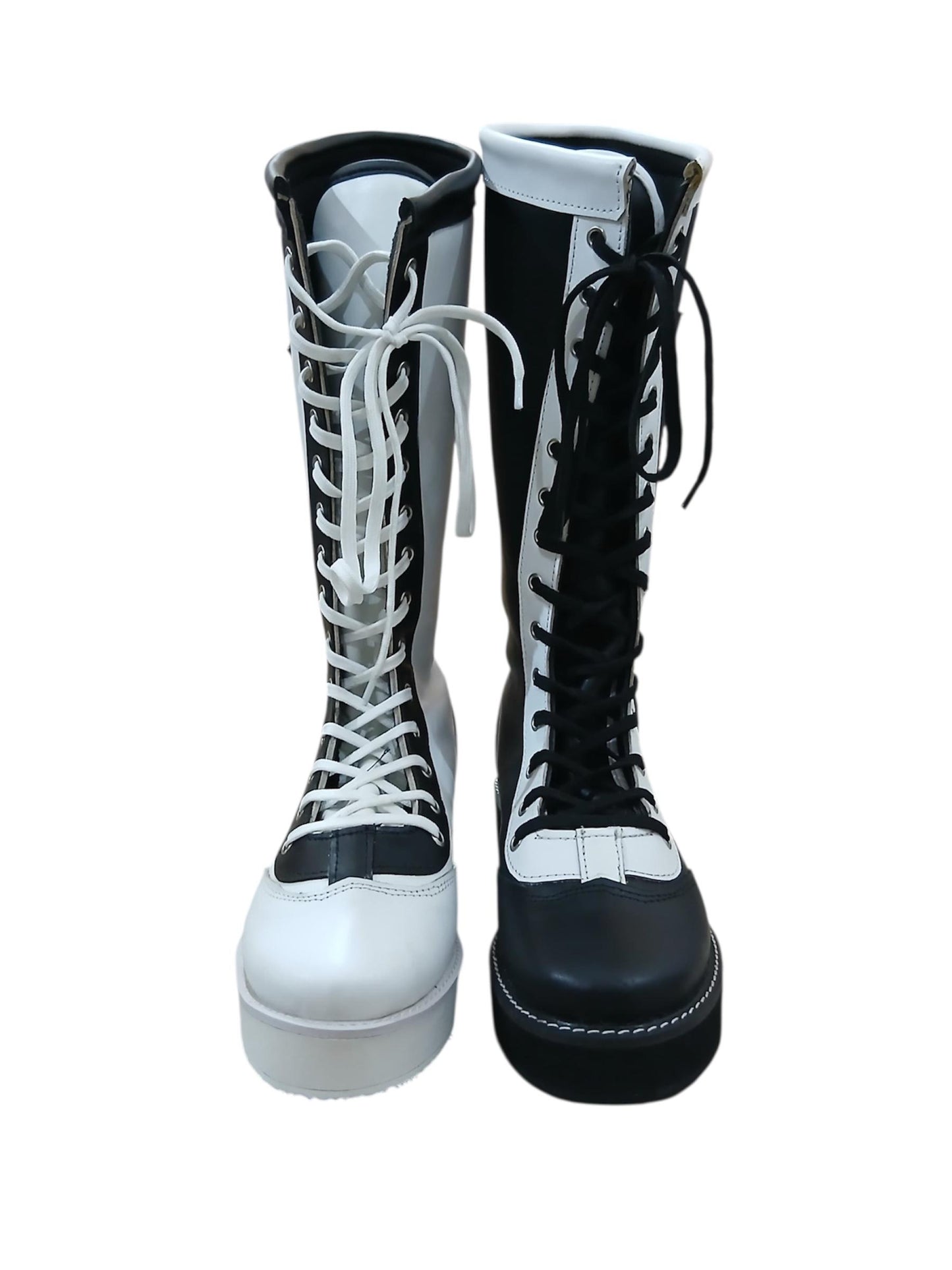 Pro Wrestling Star Boots, Handmade, 100% Original Leather - different color for each feet white & Black