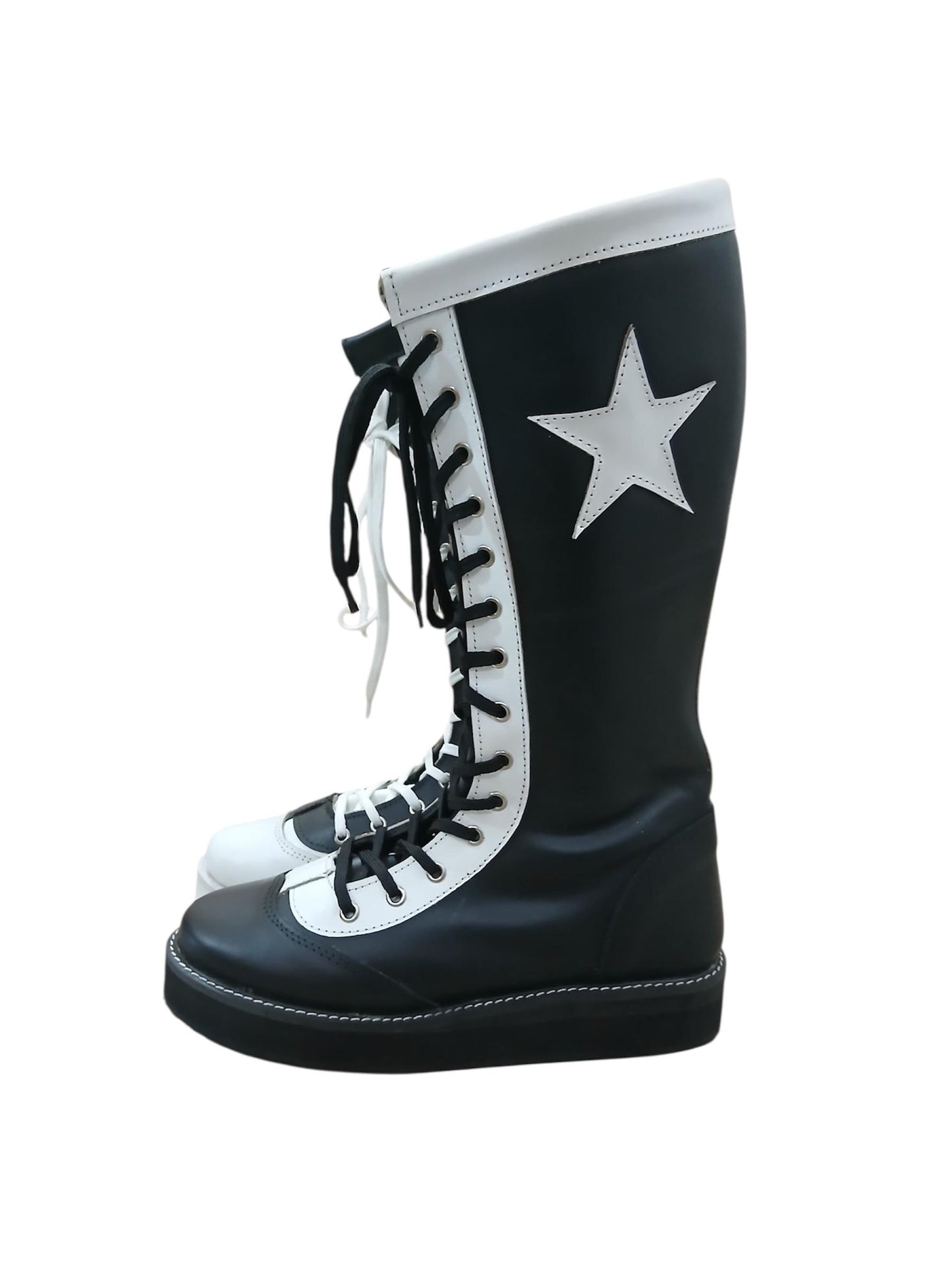 Pro Wrestling Star Boots, Handmade, 100% Original Leather - different color for each feet white & Black