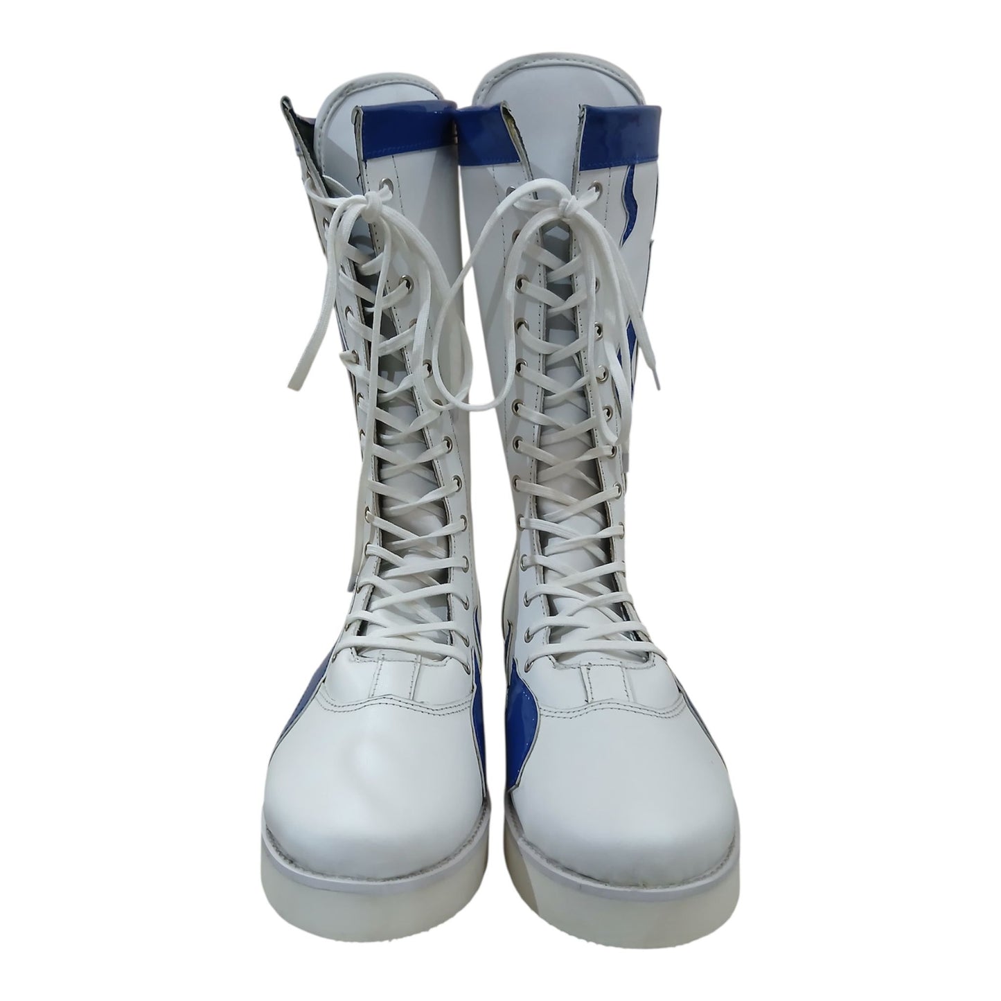Pro Wrestling Boots, Handmade, 100% Pure Leather, Blue Fire Flames, Customizable