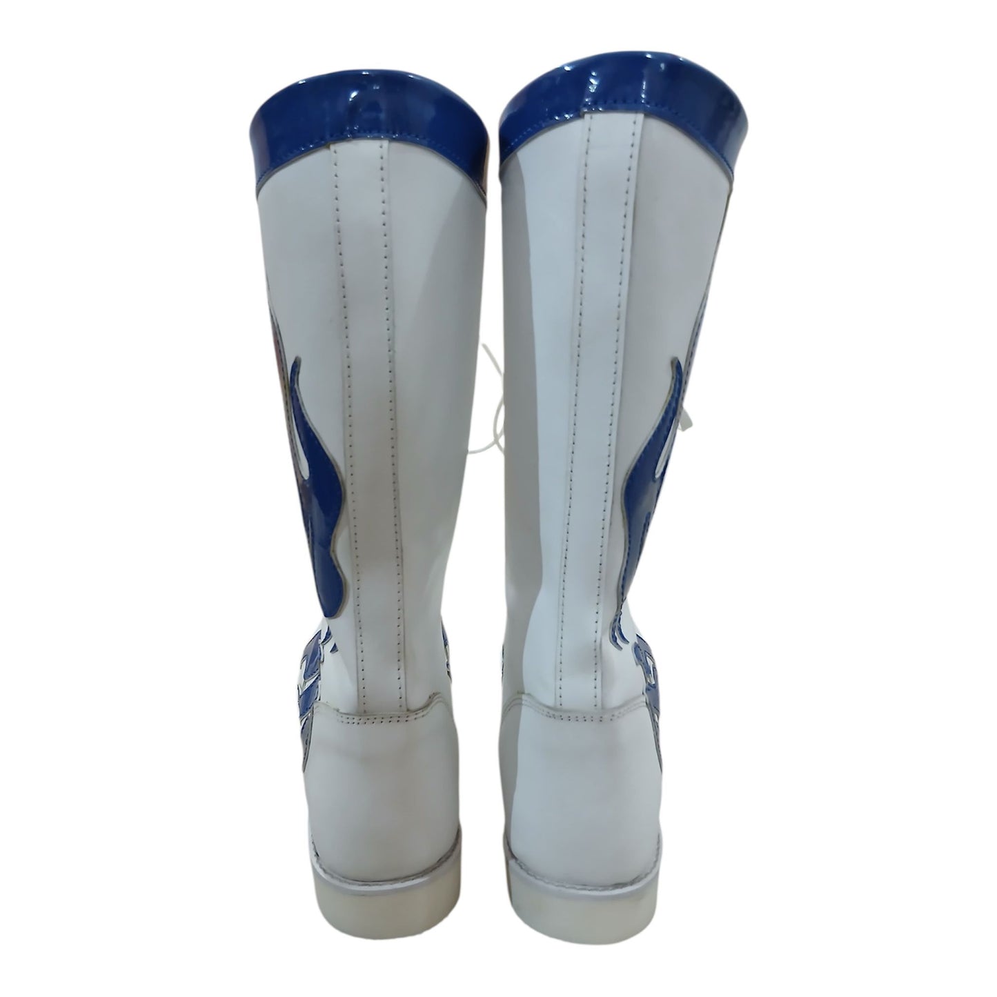 Pro Wrestling Boots, Handmade, 100% Pure Leather, Blue Fire Flames, Customizable