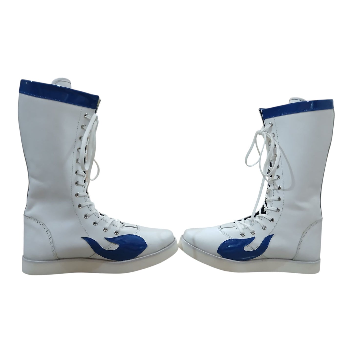 Pro Wrestling Boots, Handmade, 100% Pure Leather, Blue Fire Flames, Customizable