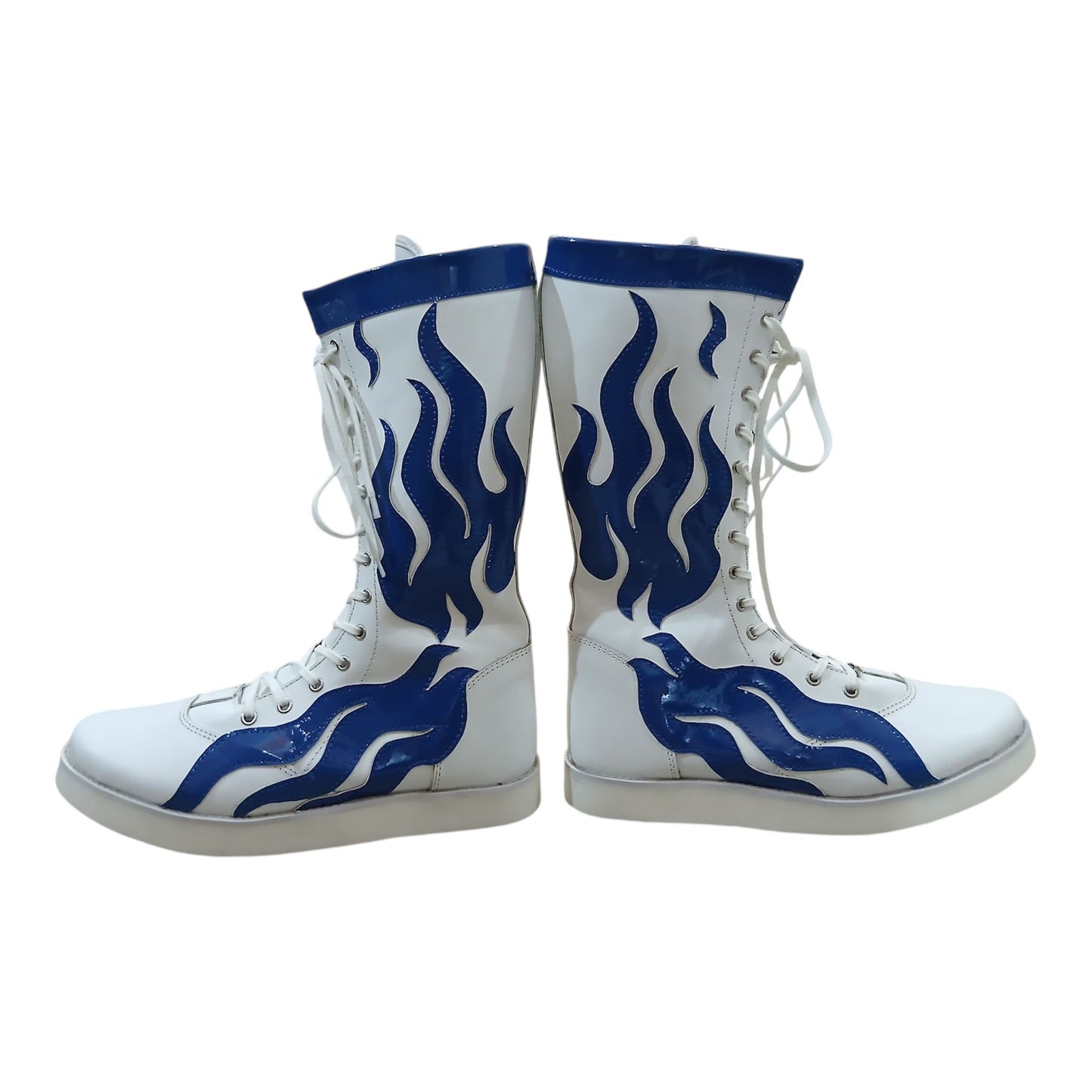 Pro Wrestling Boots, Handmade, 100% Pure Leather, Blue Fire Flames, Customizable