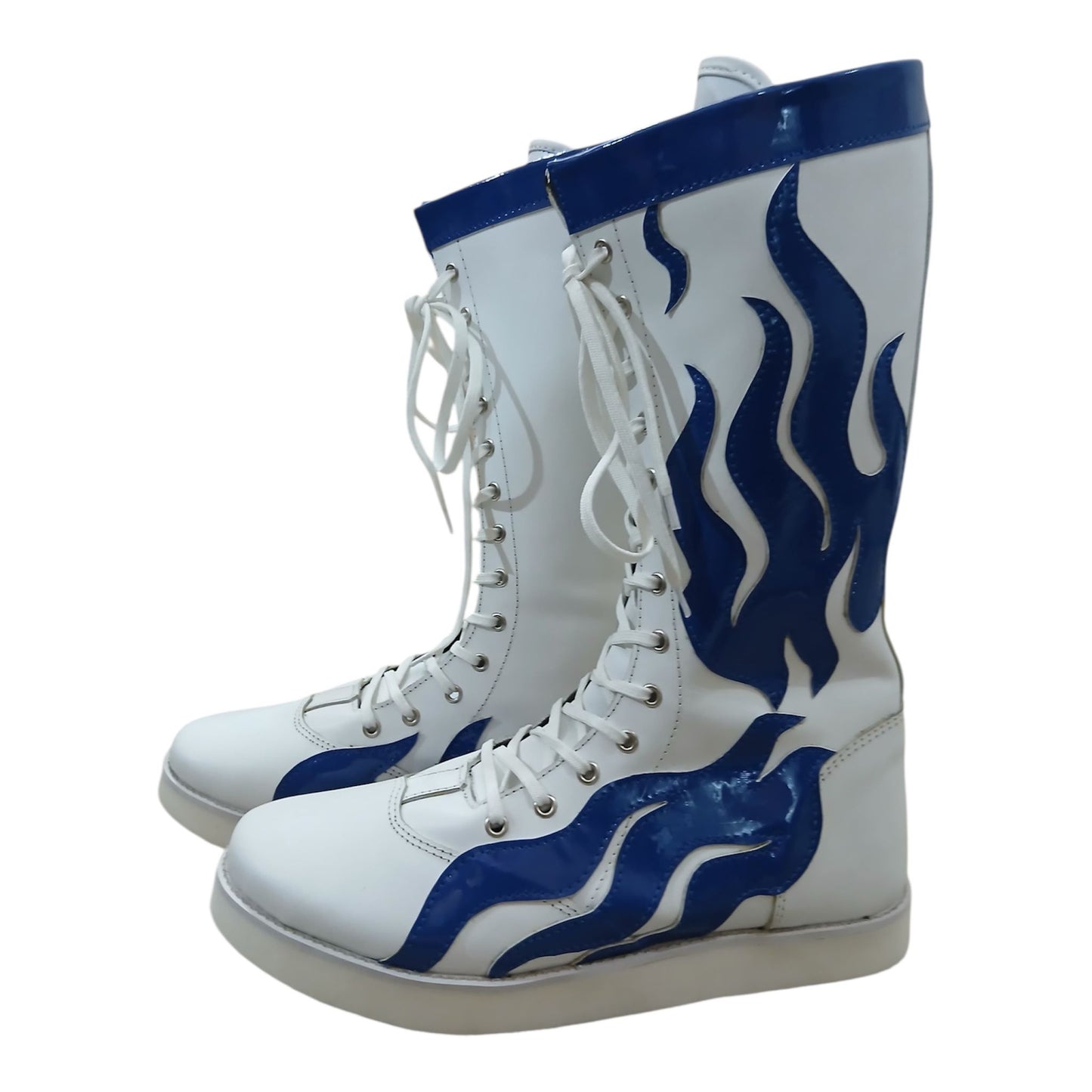Pro Wrestling Boots, Handmade, 100% Pure Leather, Blue Fire Flames, Customizable