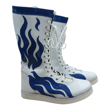 Professionele Stoeistewels, Handgemaak, 100% Suiwer Leer, Blou Vuurvlamme, Aanpasbaar