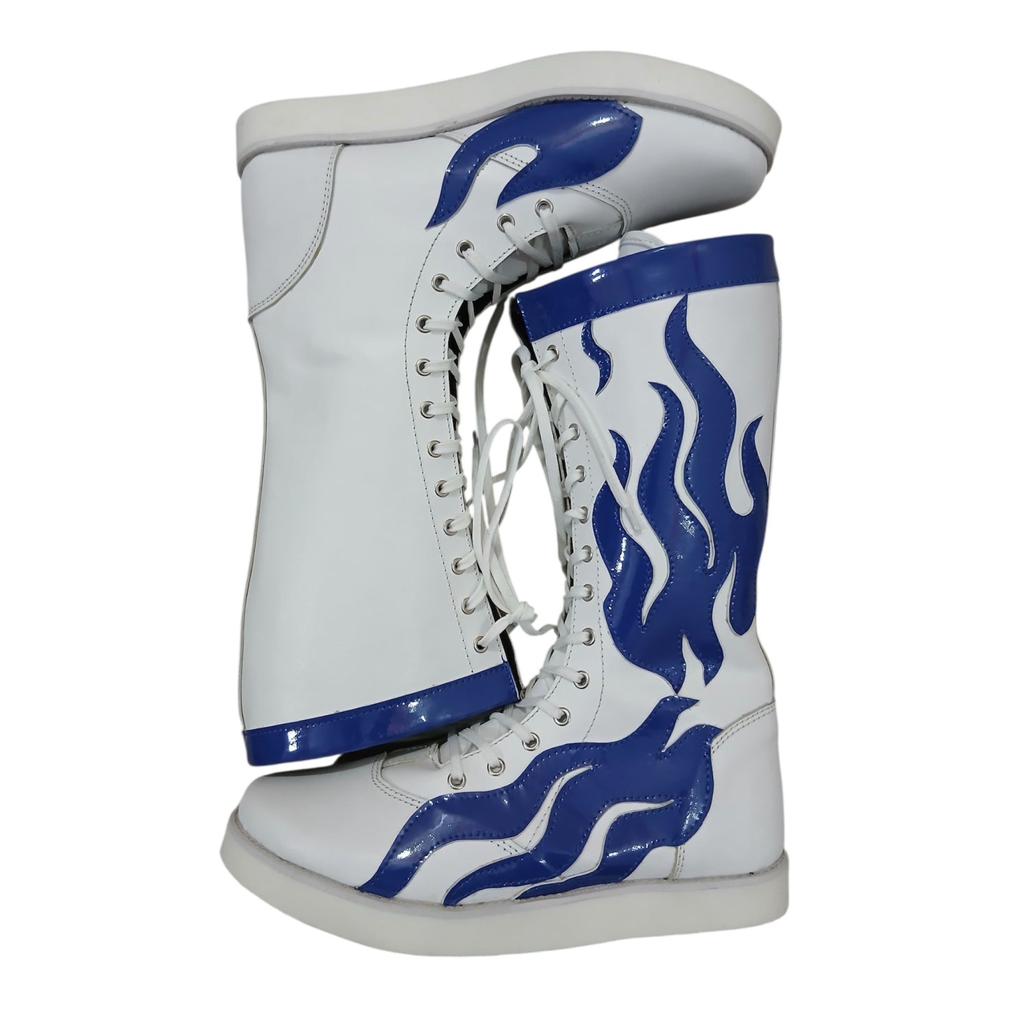 Pro Wrestling Boots, Handmade, 100% Pure Leather, Blue Fire Flames, Customizable