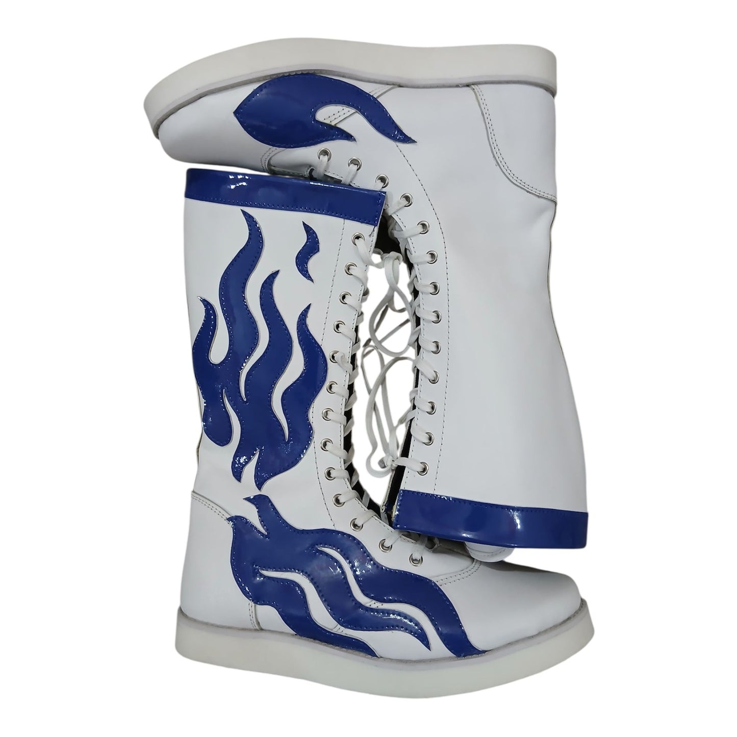Pro Wrestling Boots, Handmade, 100% Pure Leather, Blue Fire Flames, Customizable