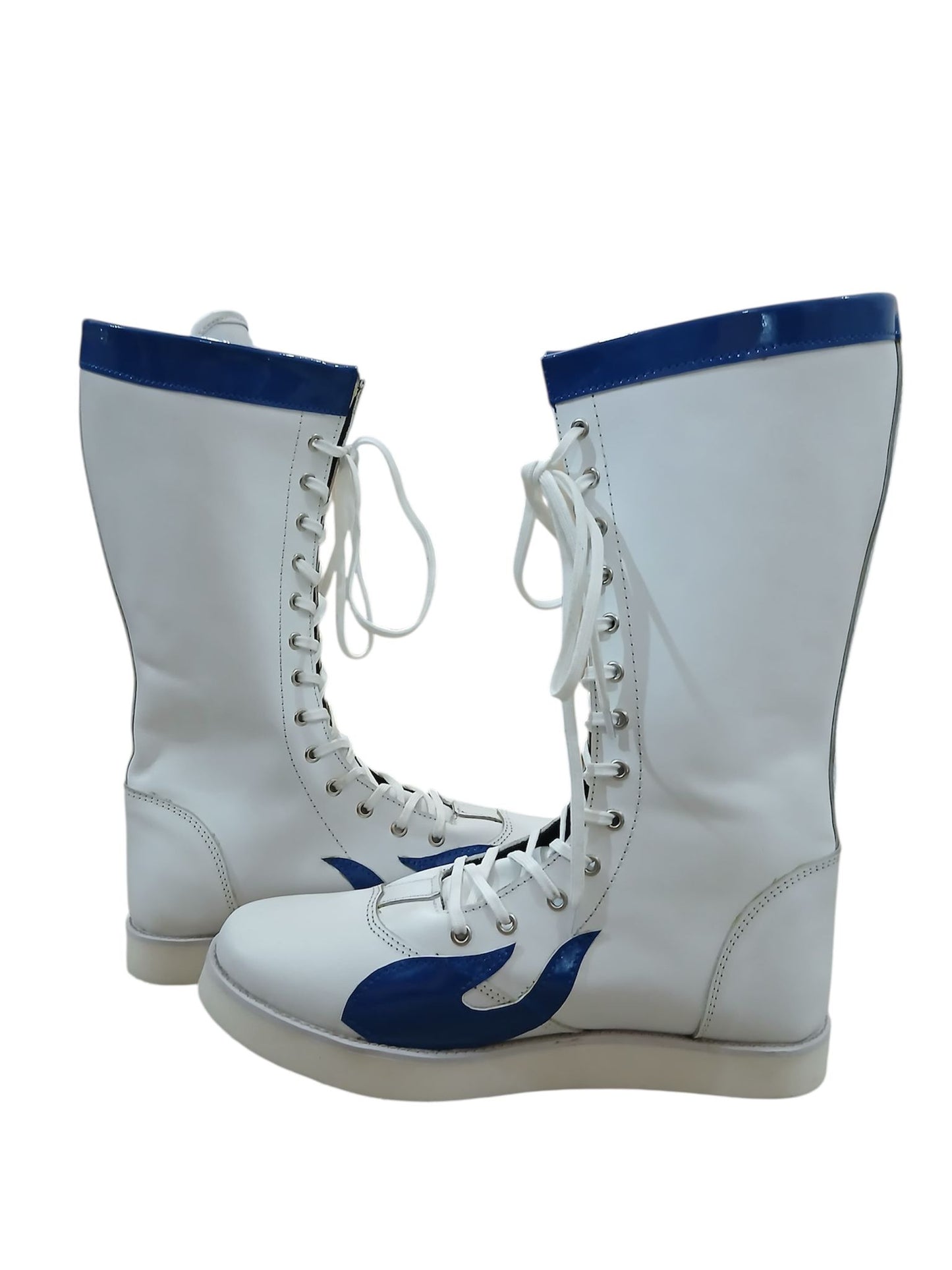 Pro Wrestling Boots, Handmade, 100% Pure Leather, Blue Fire Flames, Customizable