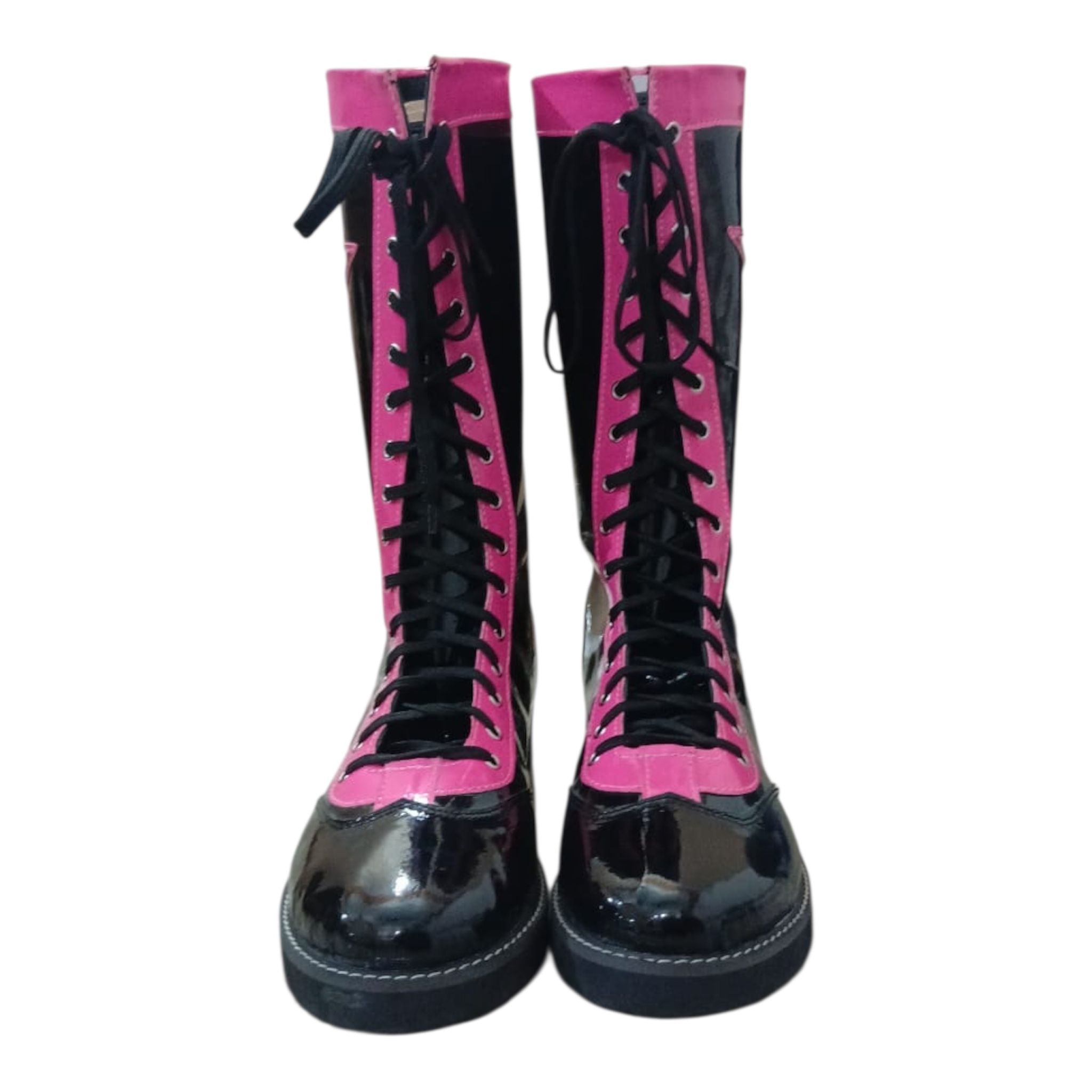 Pro Wrestling Boots, Handmade , 100% original Leather, Pink, Black with stars Boots
