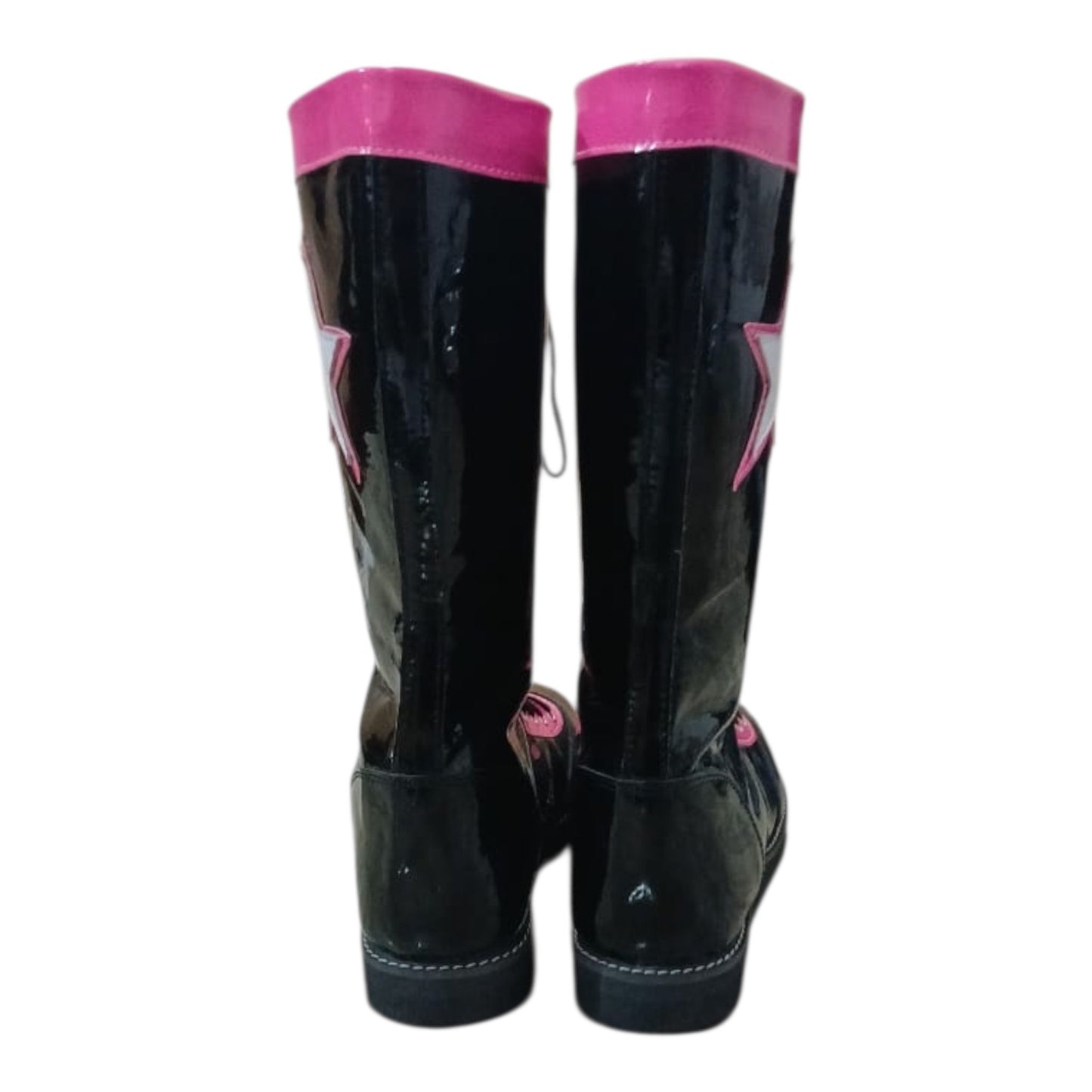 Pro Wrestling Boots, Handmade , 100% original Leather, Pink, Black with stars Boots