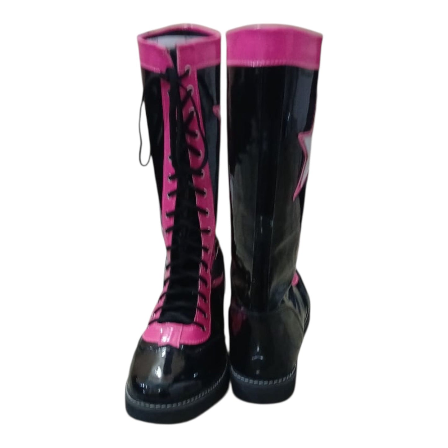Pro Wrestling Boots, Handmade , 100% original Leather, Pink, Black with stars Boots