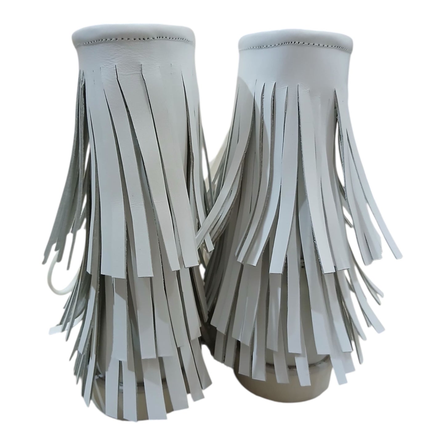 Handmade Leather Pro Wrestling low cut Boots: White Lace-Up with Fringes layers