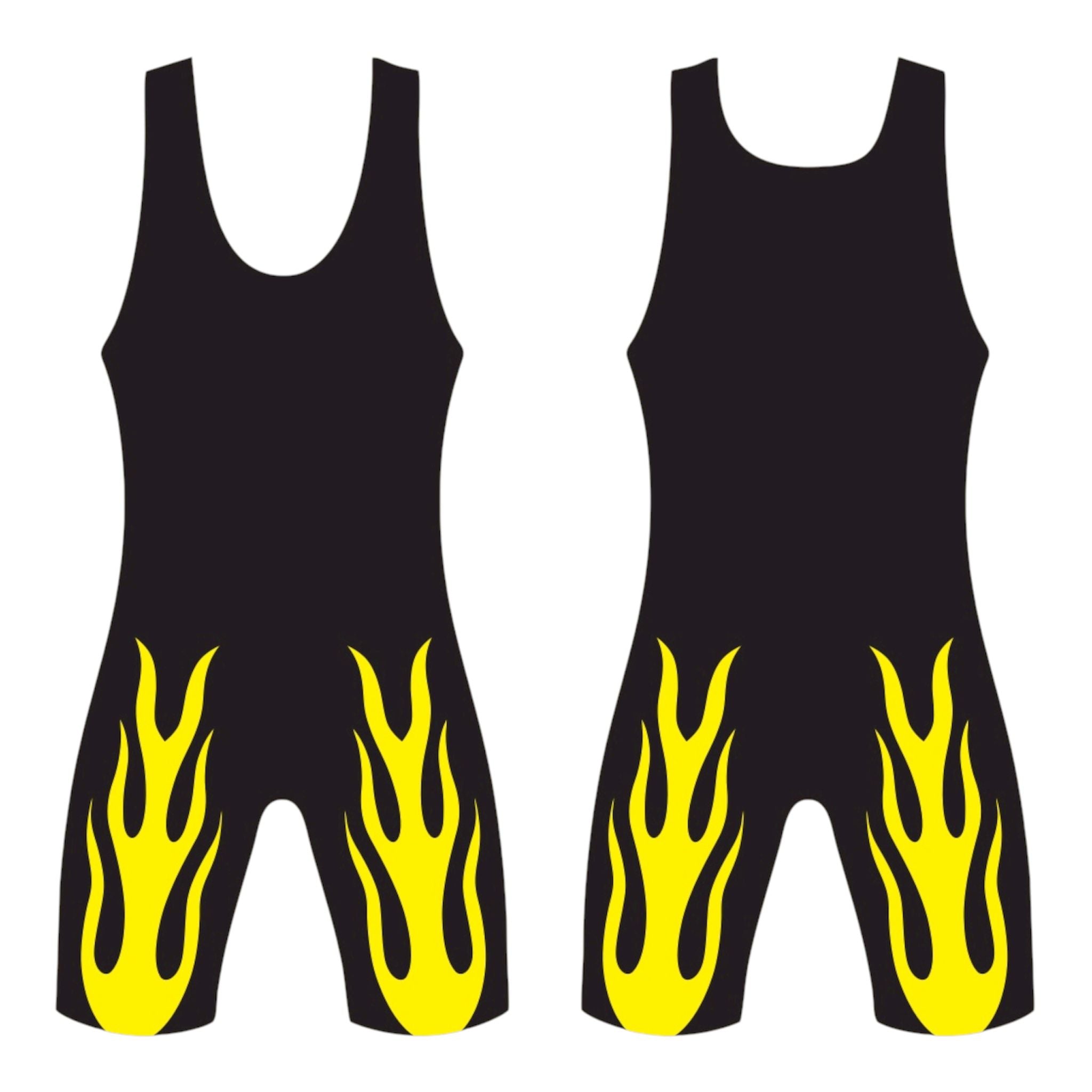 Wrestling Singlet, Stretchable, Yellow Fire Style, Customized Colors,