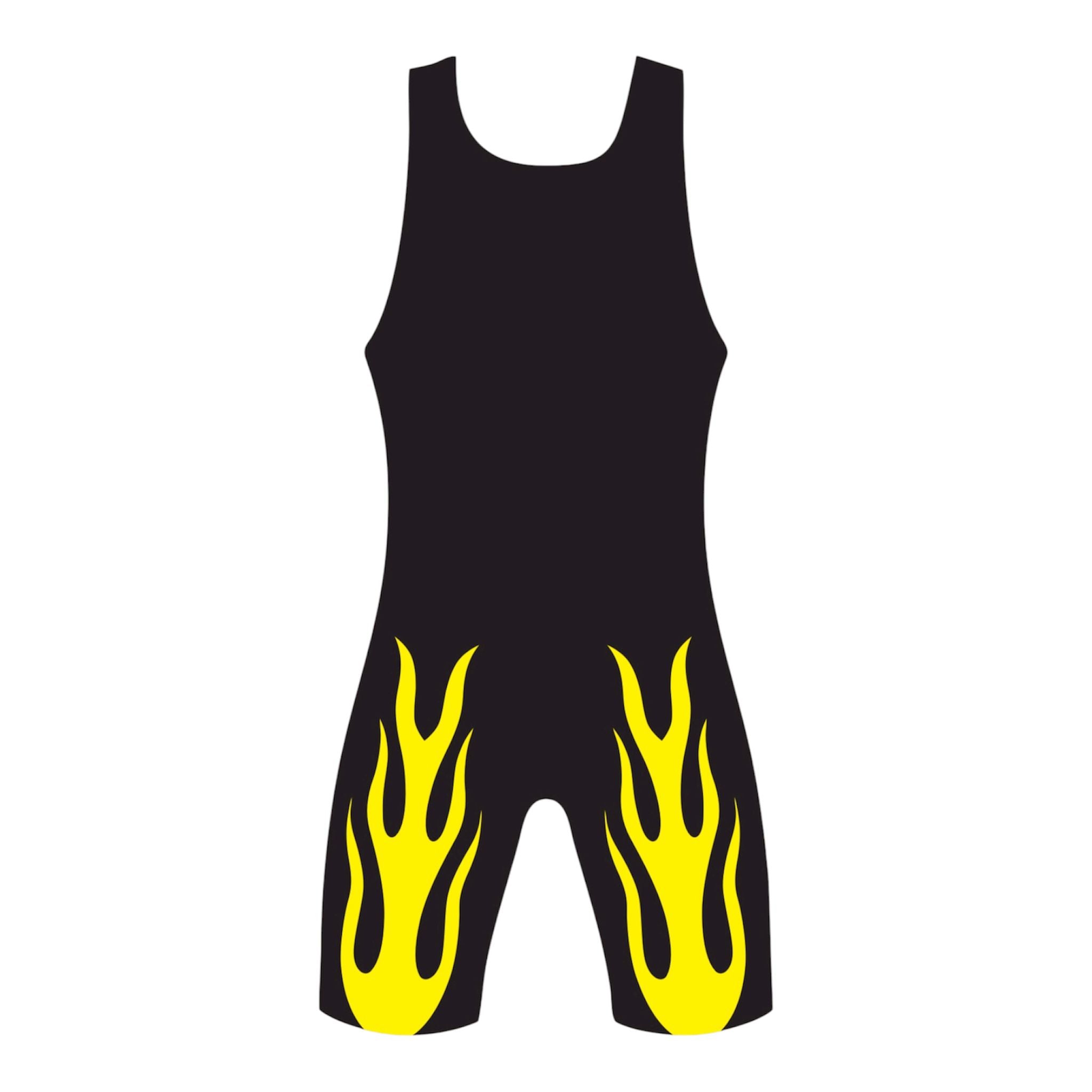 Wrestling Singlet, Stretchable, Yellow Fire Style, Customized Colors,
