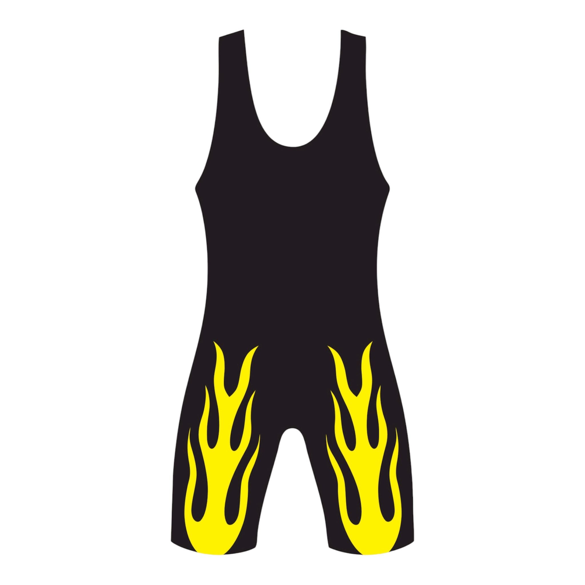 Wrestling Singlet, Stretchable, Yellow Fire Style, Customized Colors,