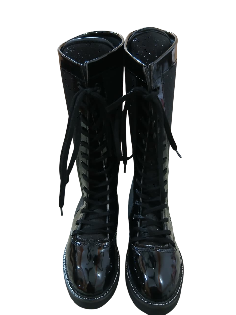 Wrestling Boots, Handmade, 100% Original Leather, Black Patent and Black Glitter Color