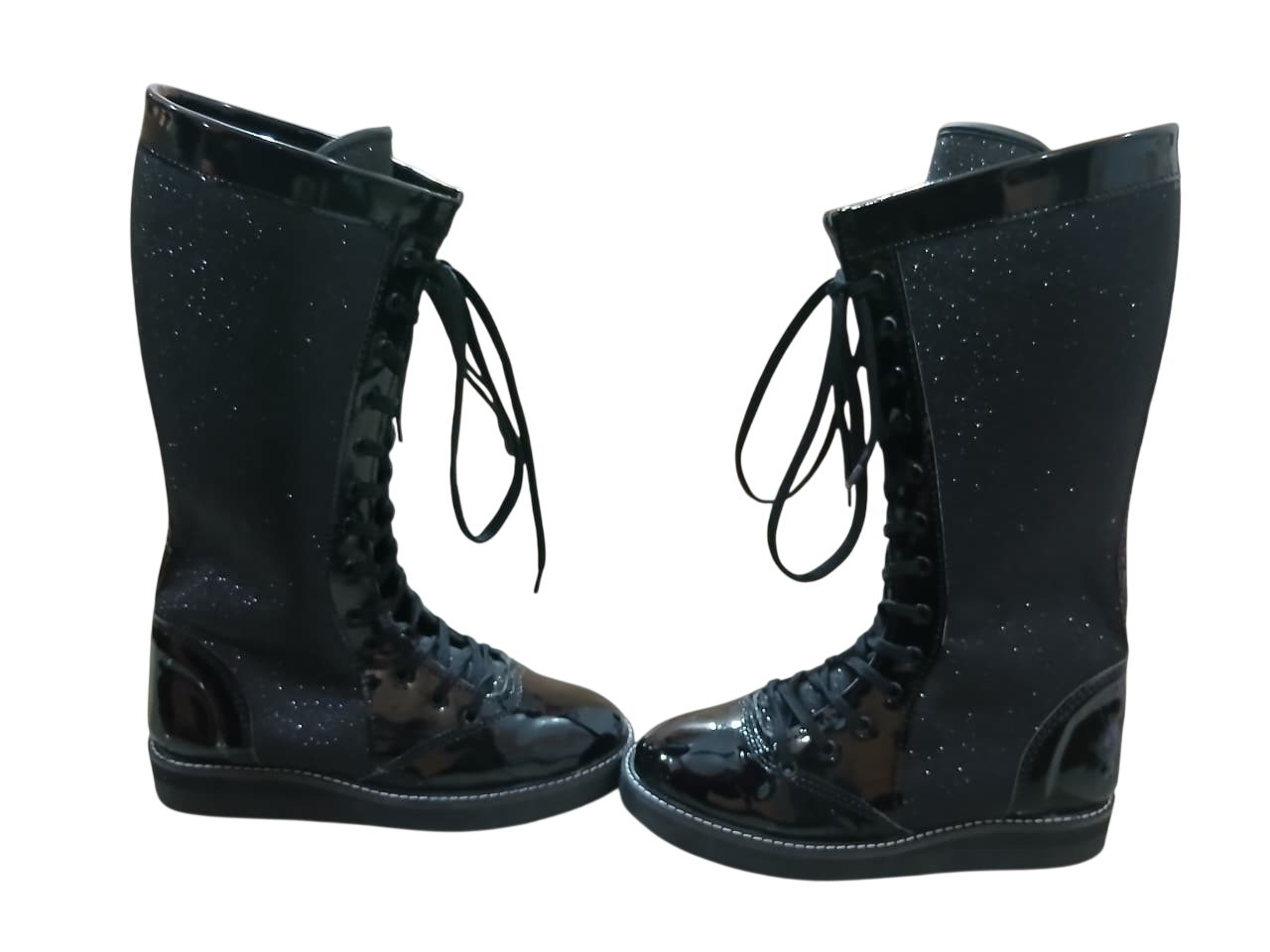 Wrestling Boots, Handmade, 100% Original Leather, Black Patent and Black Glitter Color