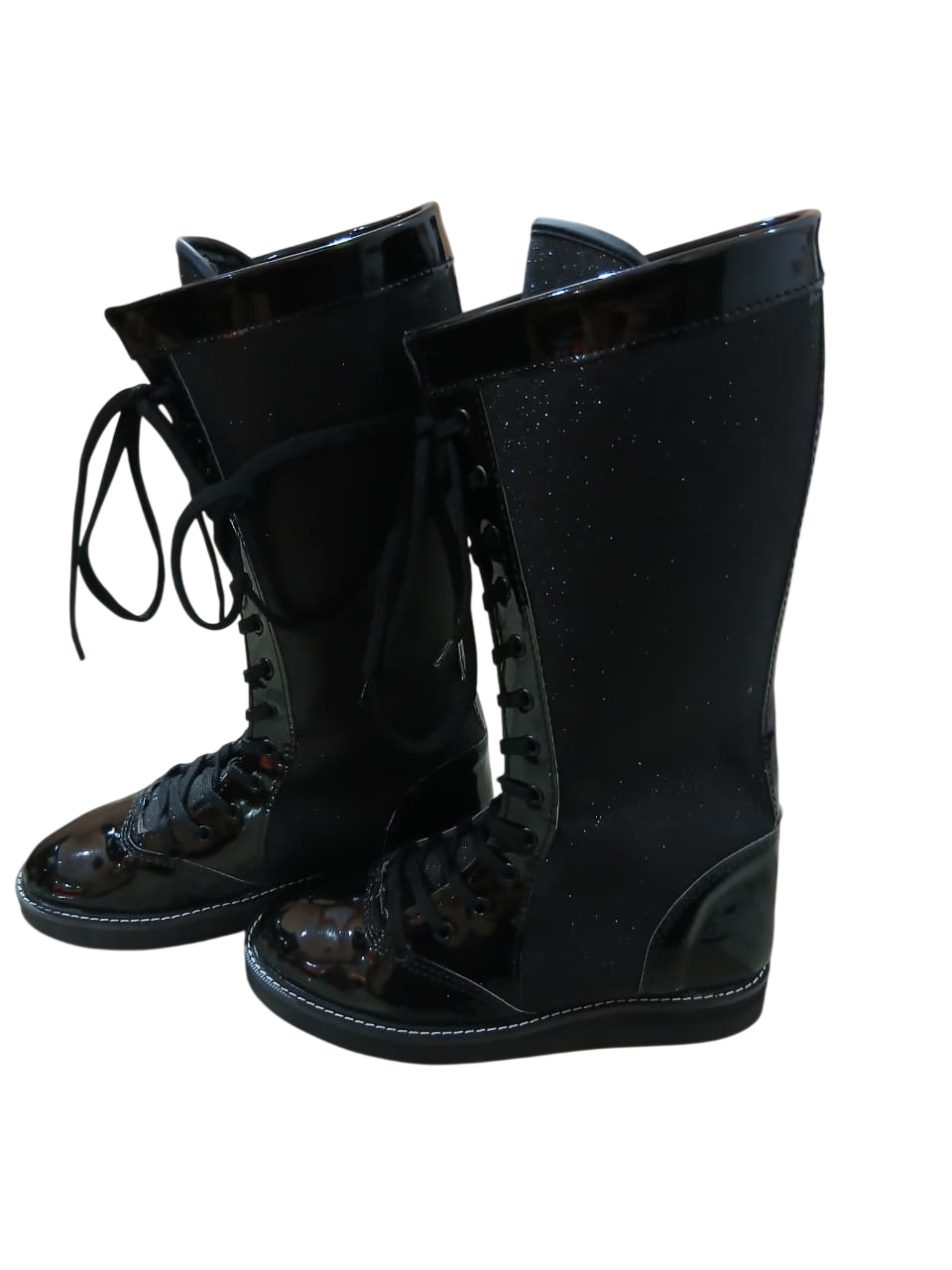 Wrestling Boots, Handmade, 100% Original Leather, Black Patent and Black Glitter Color