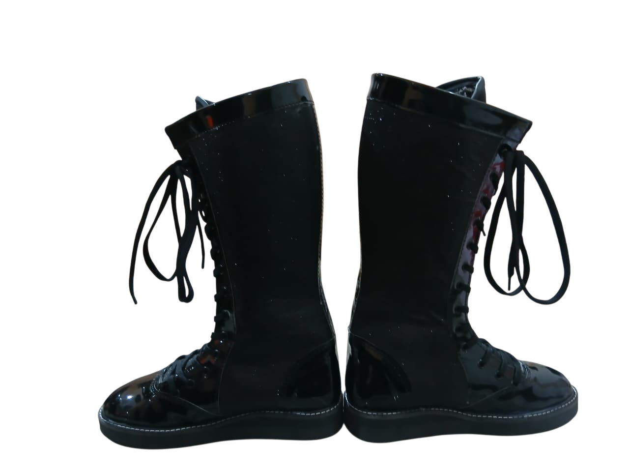 Wrestling Boots, Handmade, 100% Original Leather, Black Patent and Black Glitter Color