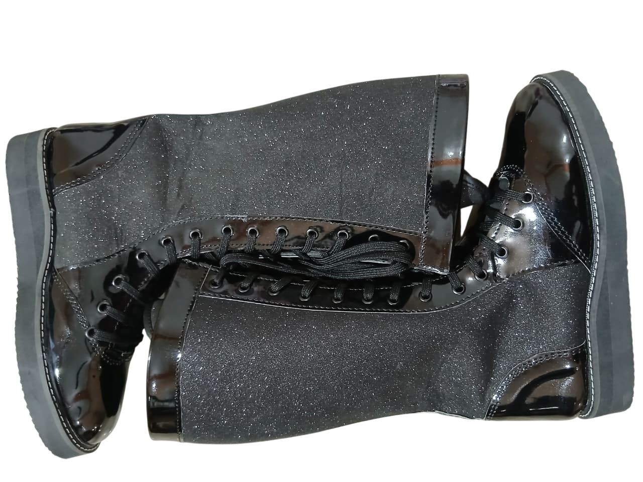 Wrestling Boots, Handmade, 100% Original Leather, Black Patent and Black Glitter Color