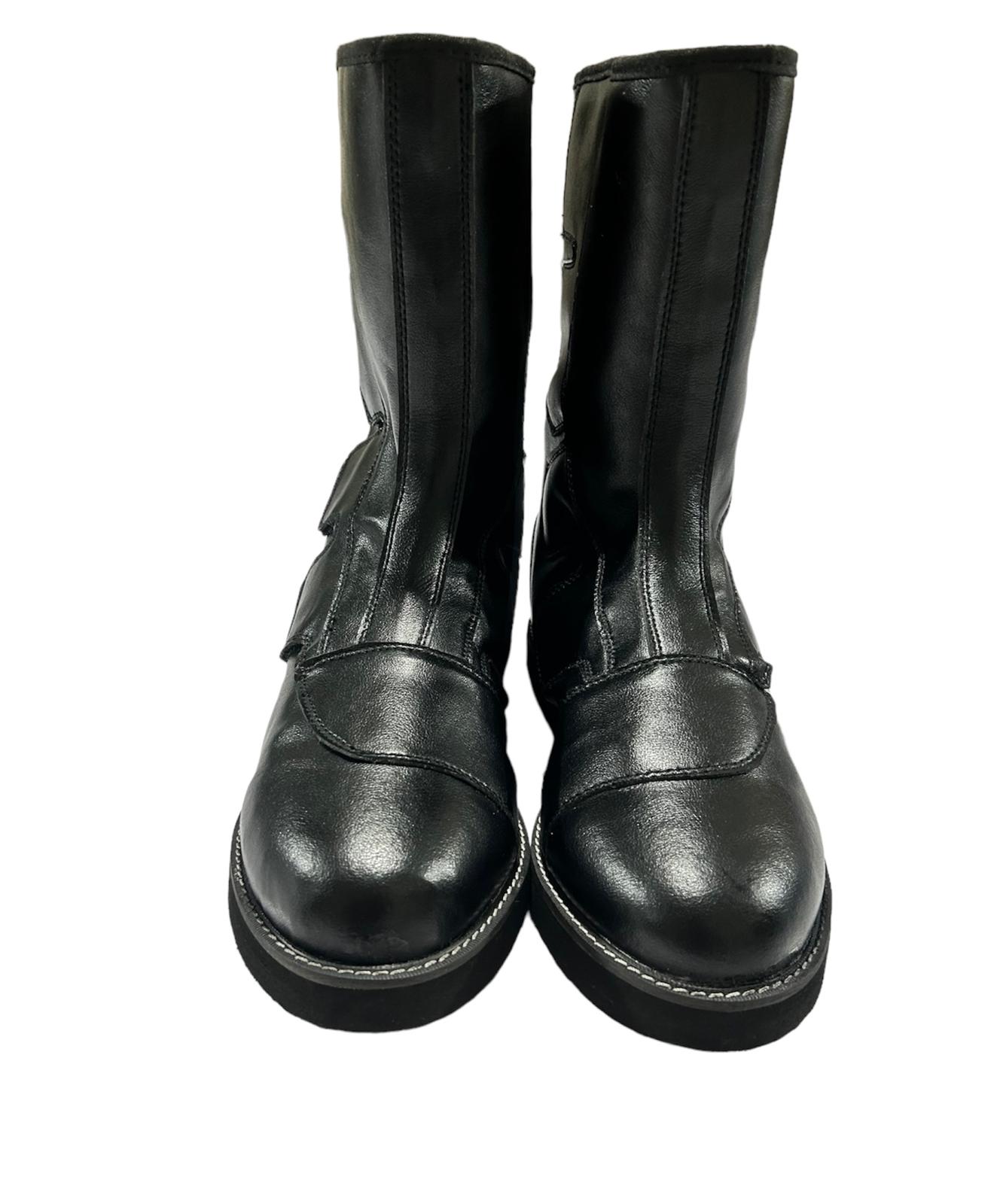 Stoei Lang Stewels, Swart Kleur, Handgemaak, 100% Oorspronklike Leer, Klittenbandstyl, Aanpasbare kleure en Sooldikte