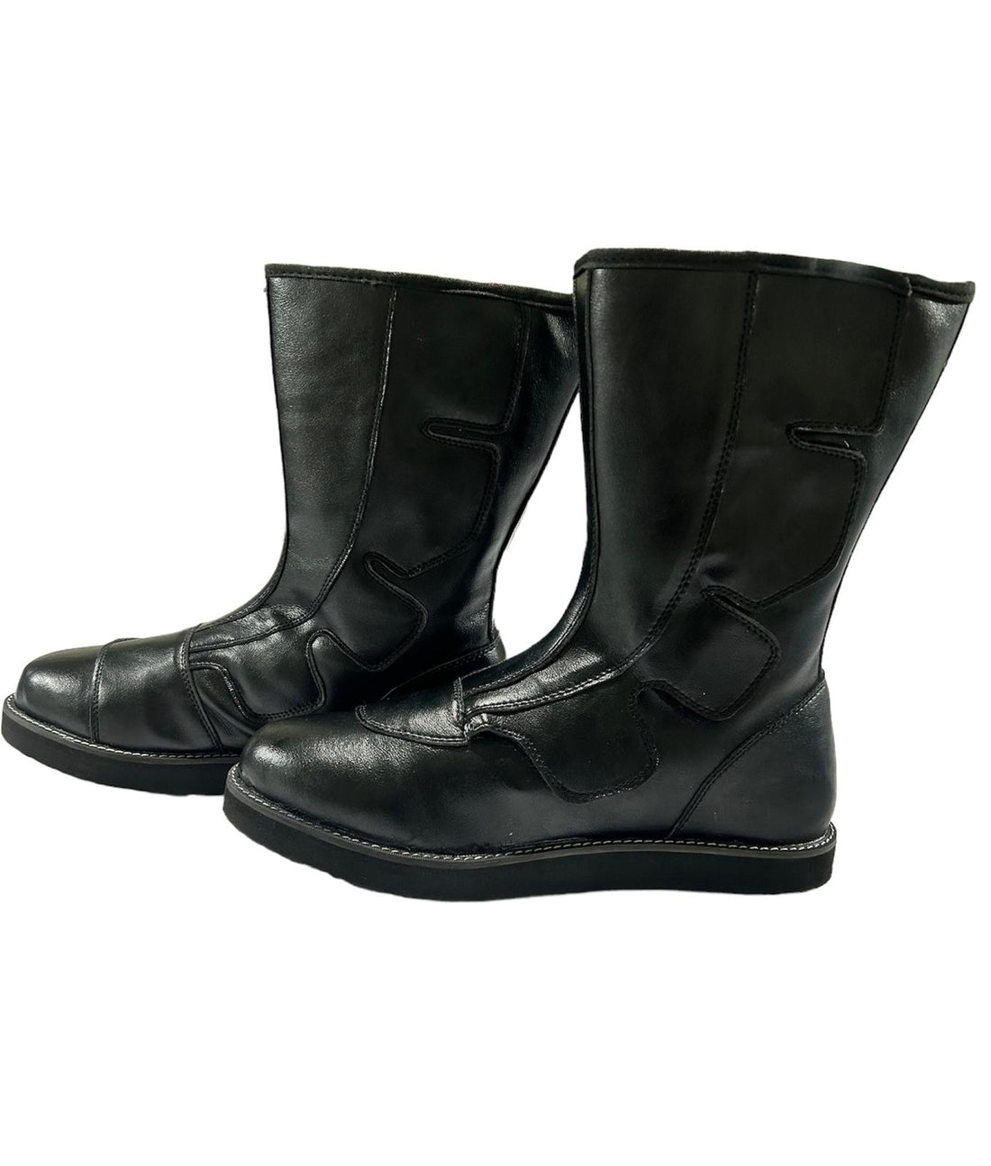 Stoei Lang Stewels, Swart Kleur, Handgemaak, 100% Oorspronklike Leer, Klittenbandstyl, Aanpasbare kleure en Sooldikte