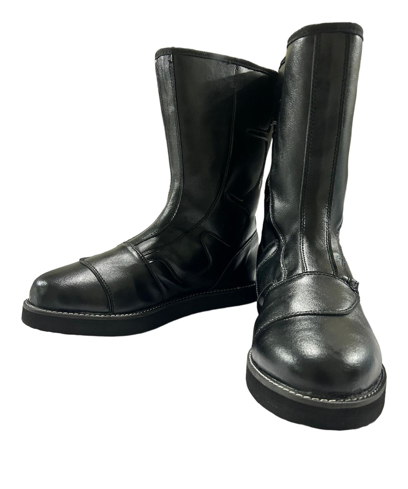 Stoei Lang Stewels, Swart Kleur, Handgemaak, 100% Oorspronklike Leer, Klittenbandstyl, Aanpasbare kleure en Sooldikte