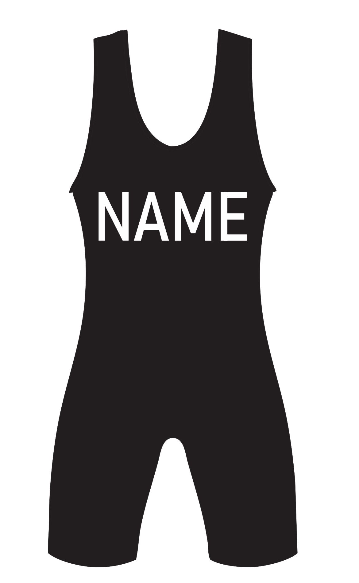 Wrestling Singlet, Stretchable, Black with Name, Customized Colors