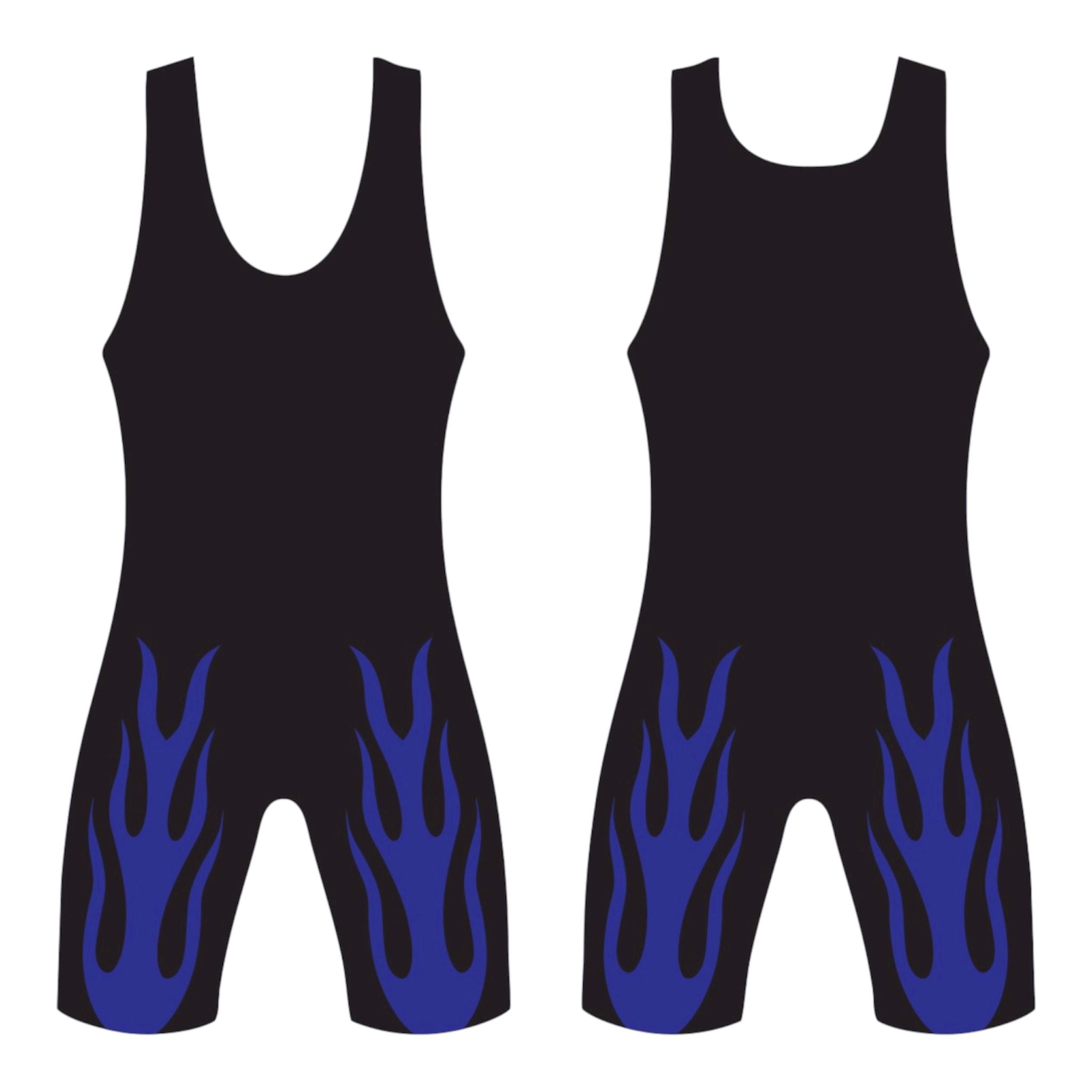 Wrestling Singlet, Stretchable, Black with Blue fire, Customized Colors