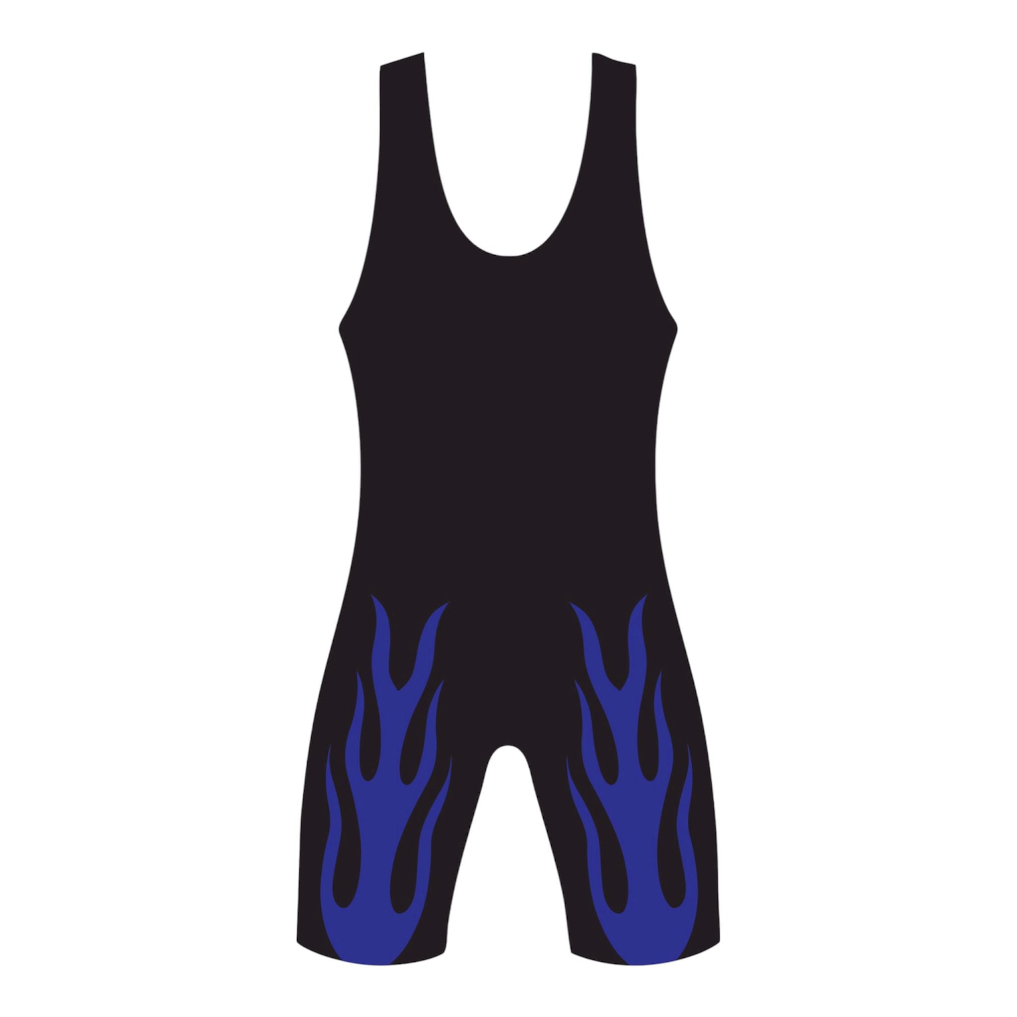 Wrestling Singlet, Stretchable, Black with Blue fire, Customized Colors