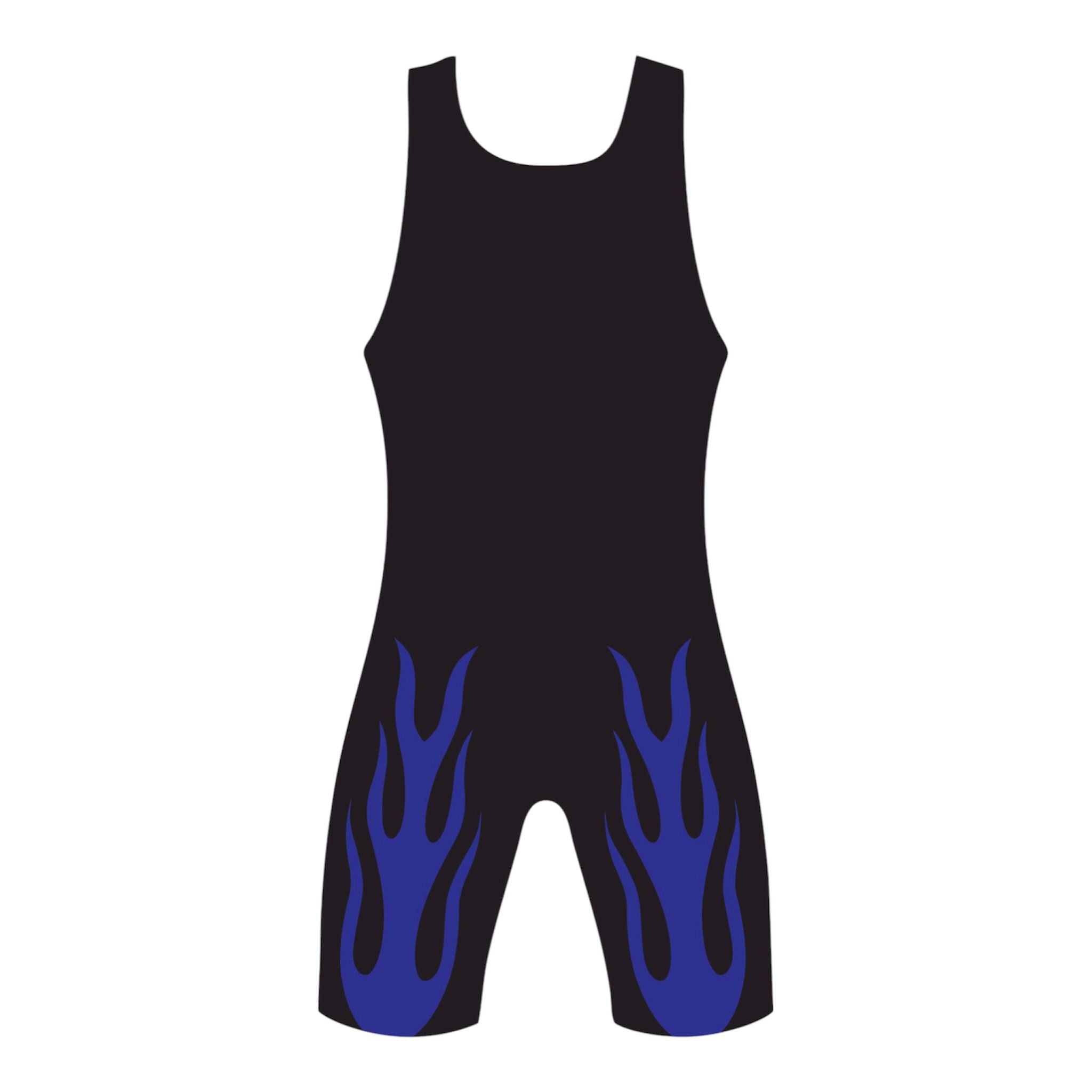 Wrestling Singlet, Stretchable, Black with Blue fire, Customized Colors