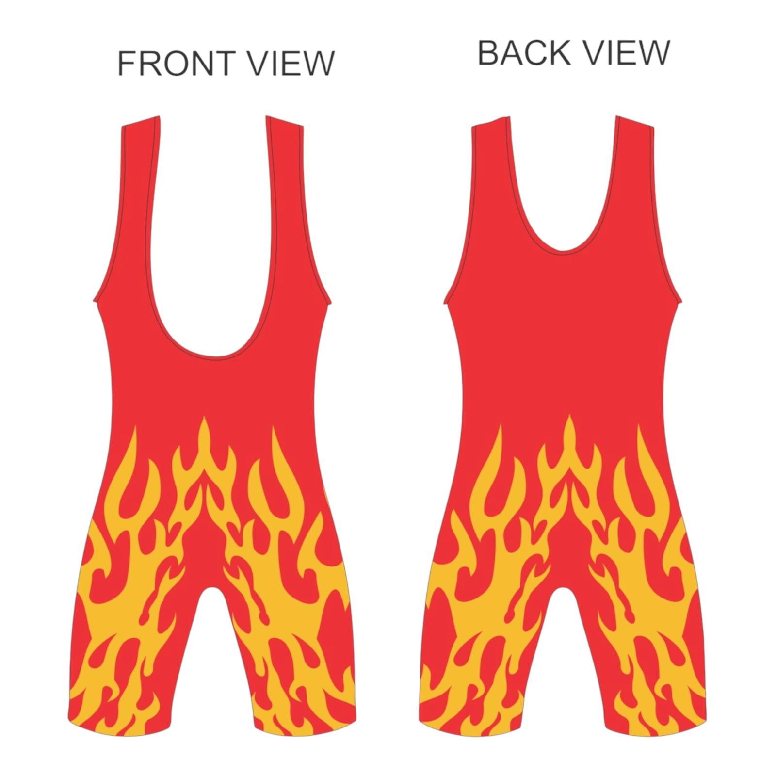 Wrestling Singlet, Stretchable, Red with fire, Customized Colors