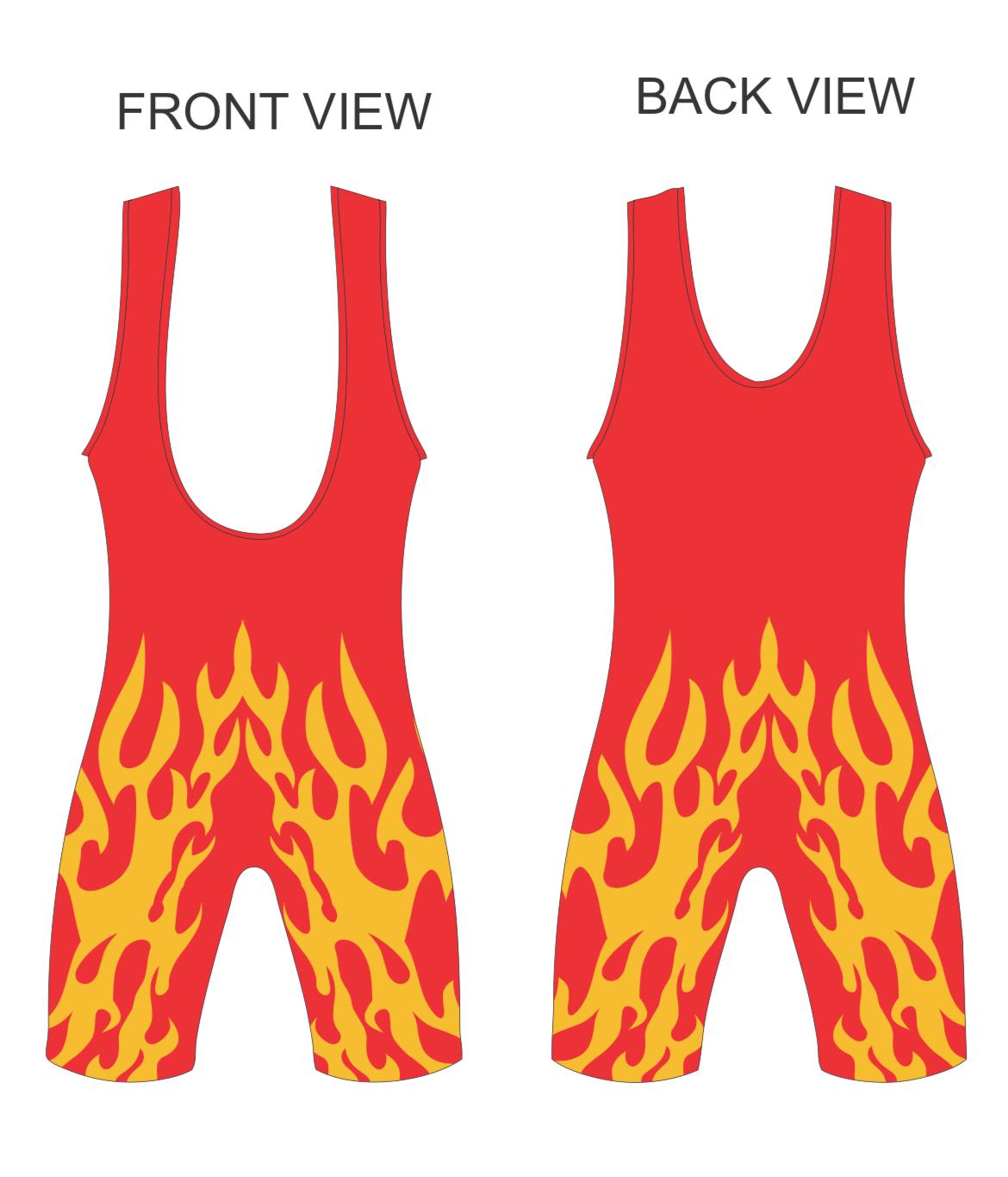 Wrestling Singlet, Stretchable, Red with fire, Customized Colors