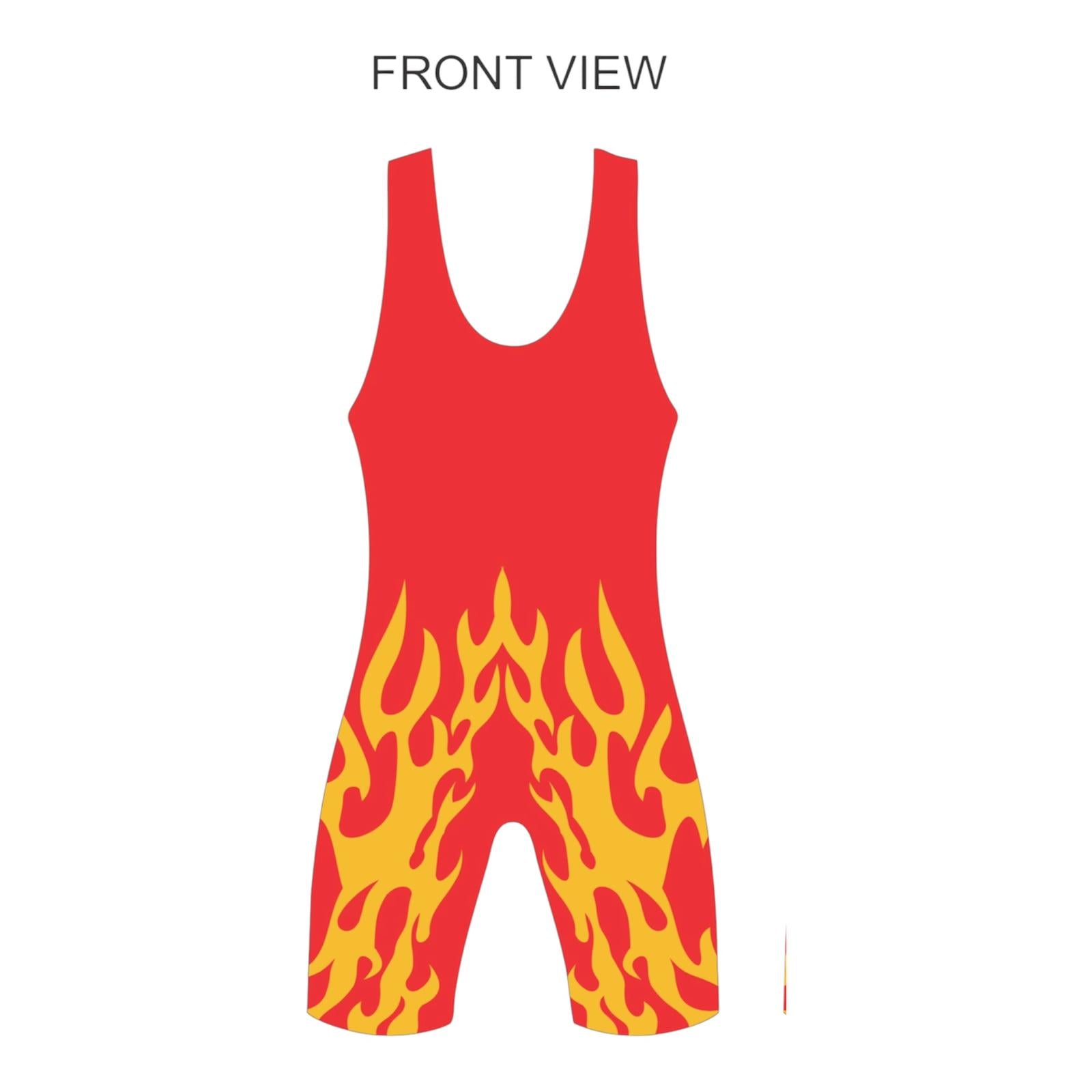 Wrestling Singlet, Stretchable, Red with fire, Customized Colors