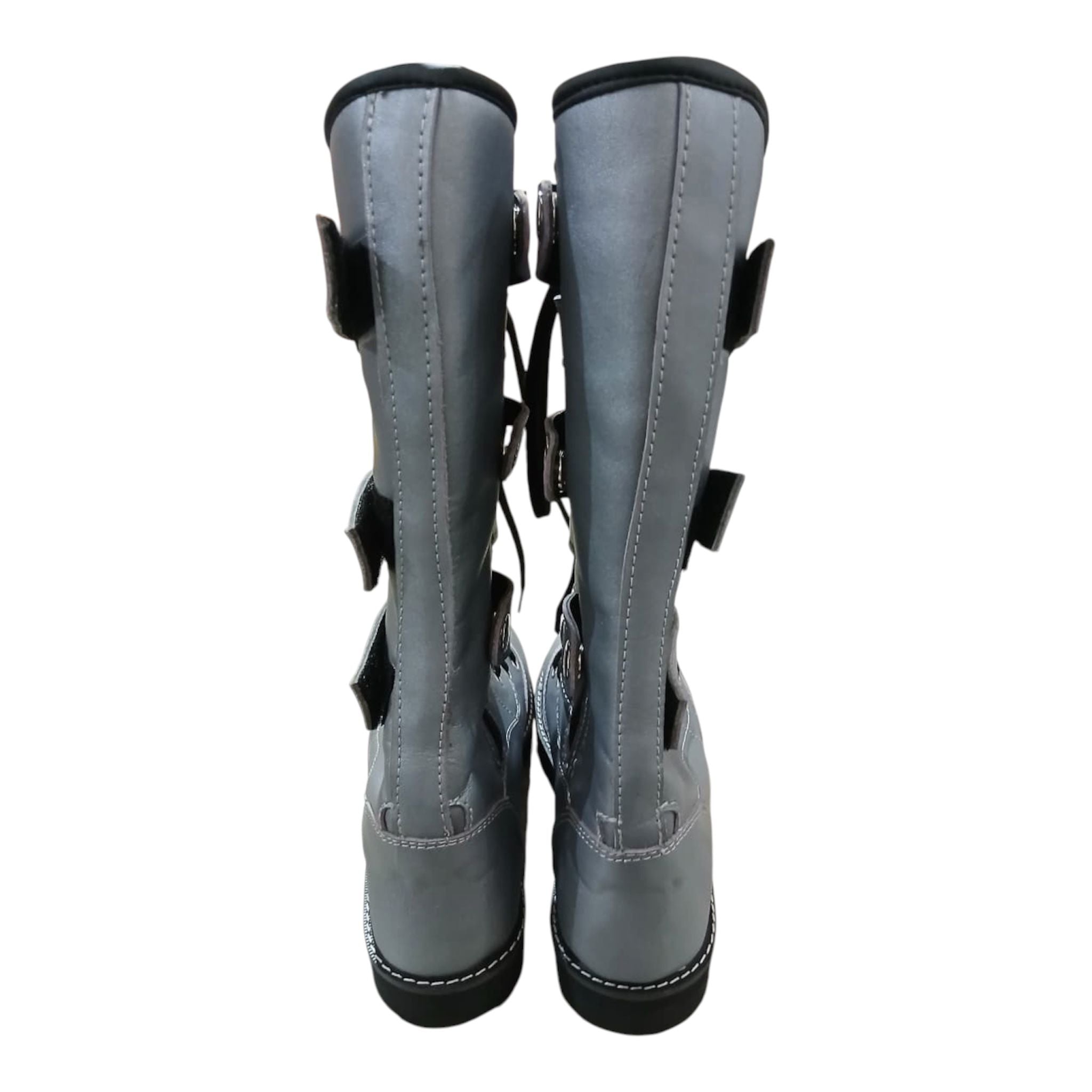Pro Wrestling Boots, Handmade,  100% Original Leather, Silver Color , Lace up style with straps.
