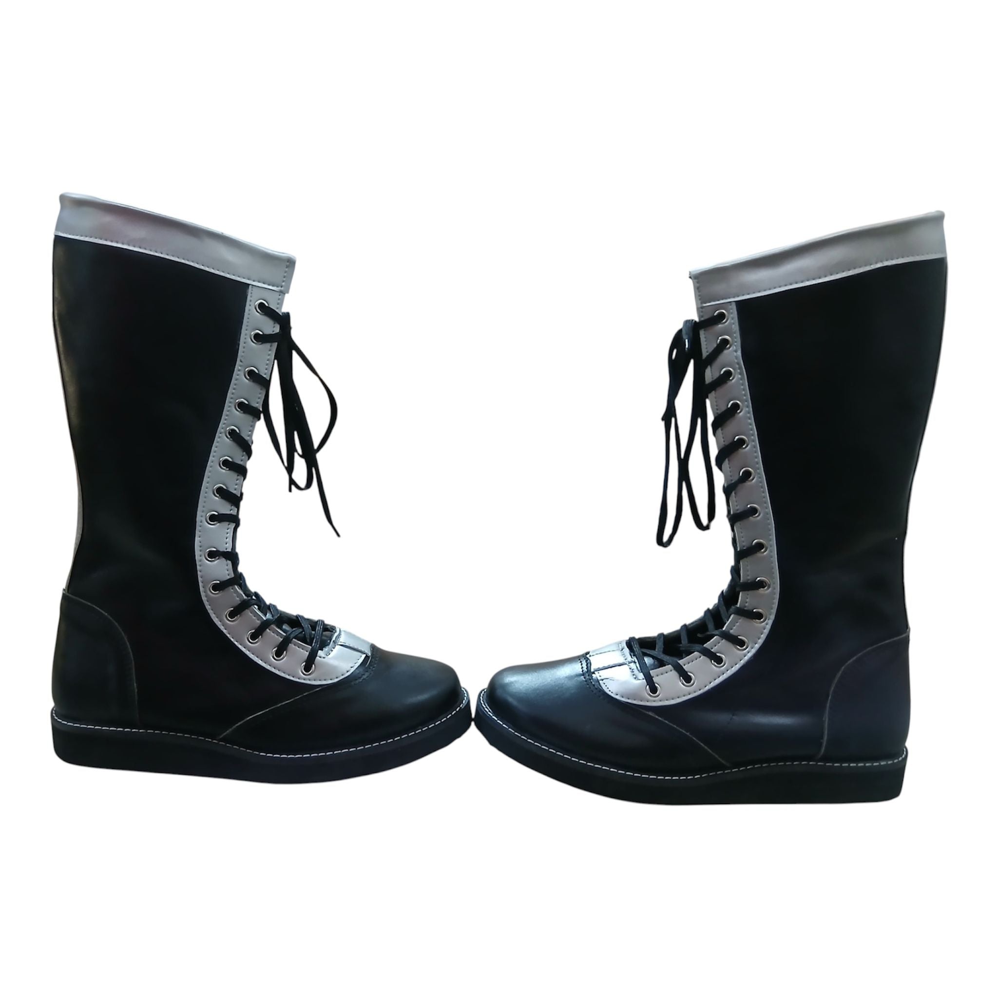 Wrestling Long Boots, 100% Original Leather, Black with Silver trim, Handmade