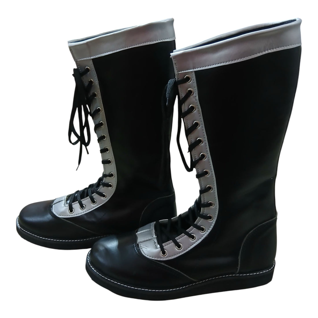 Wrestling Long Boots, 100% Original Leather, Black with Silver trim, Handmade
