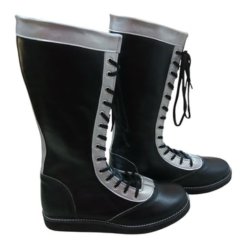 Wrestling Long Boots, 100% Original Leather, Black with Silver trim, Handmade