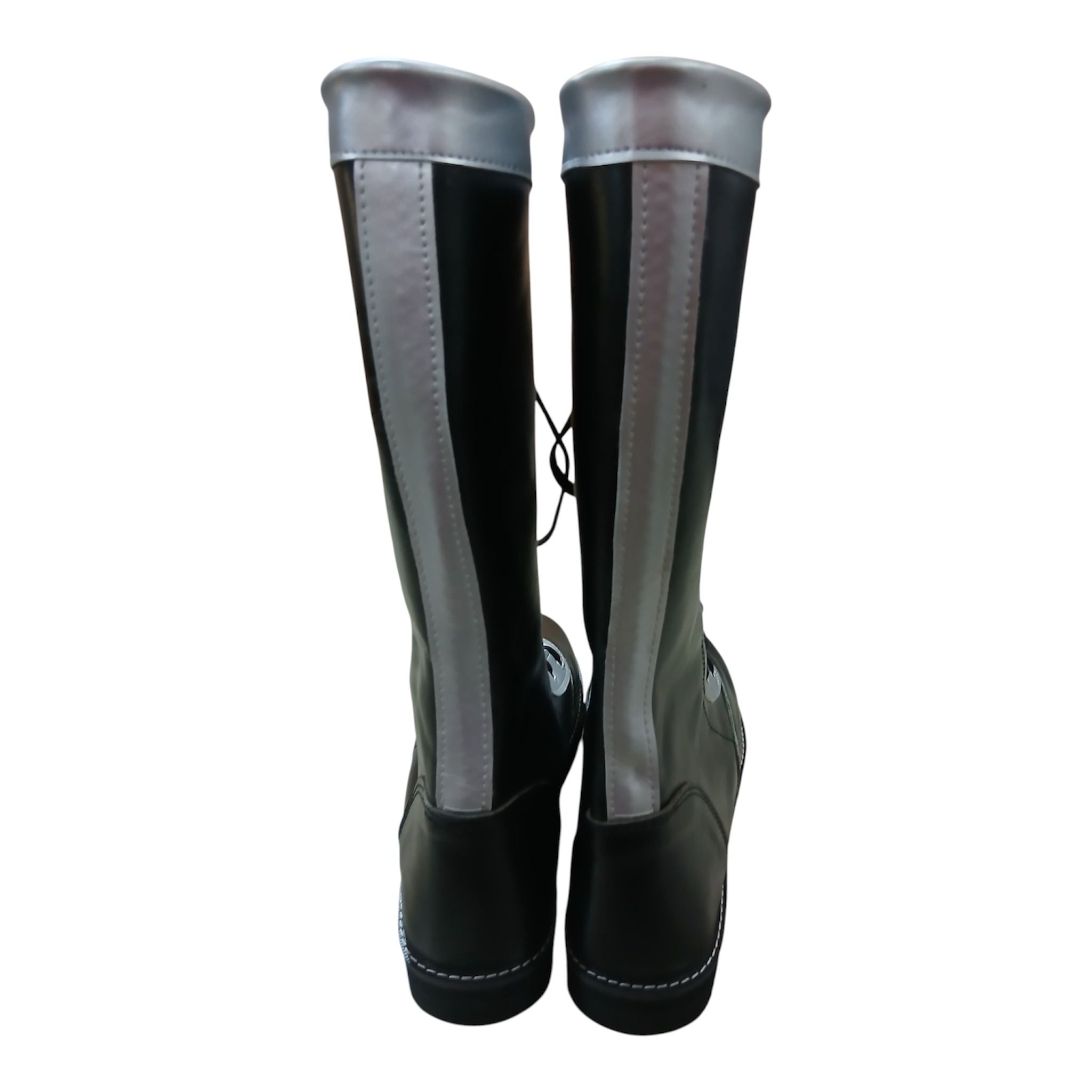 Wrestling Long Boots, 100% Original Leather, Black with Silver trim, Handmade