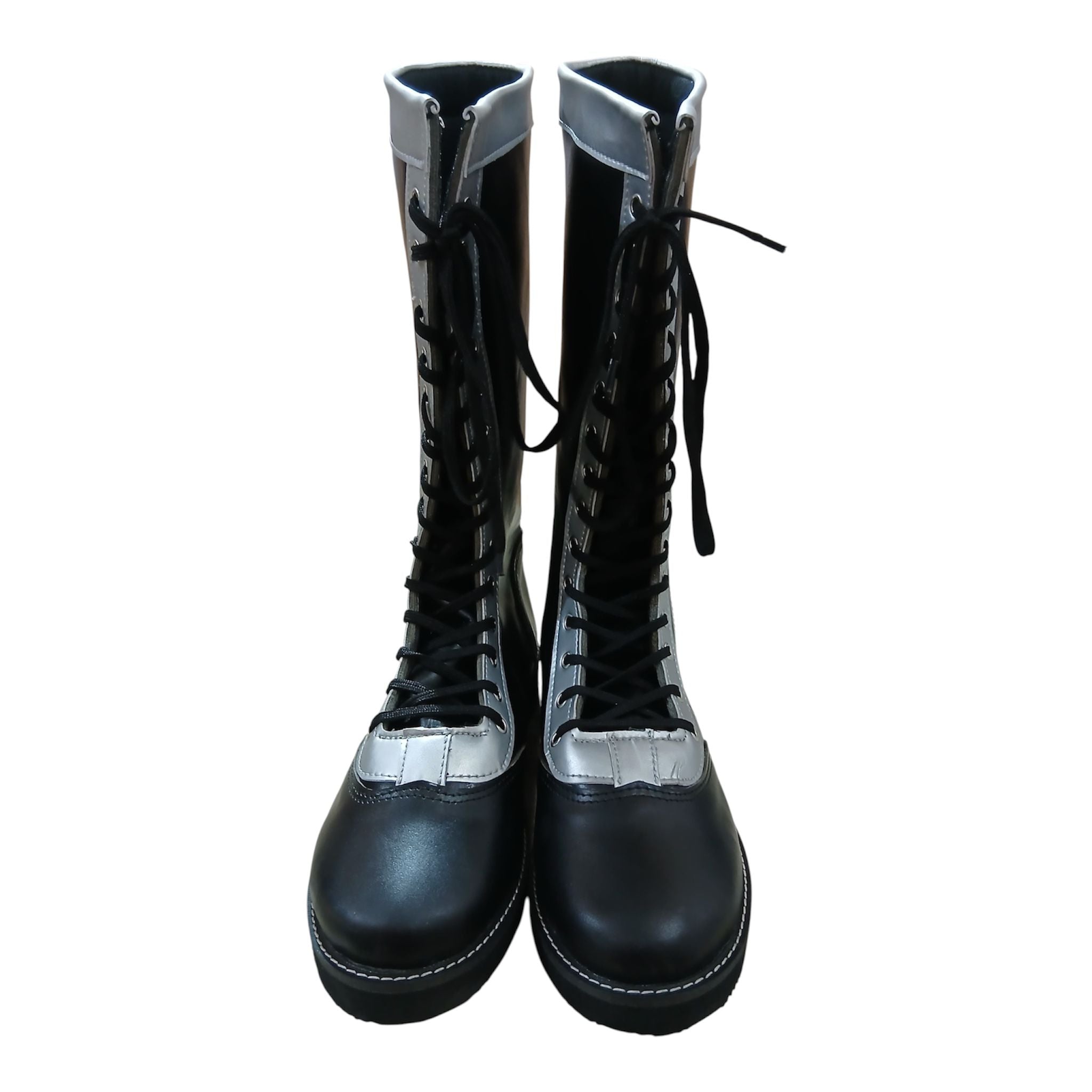 Wrestling Long Boots, 100% Original Leather, Black with Silver trim, Handmade