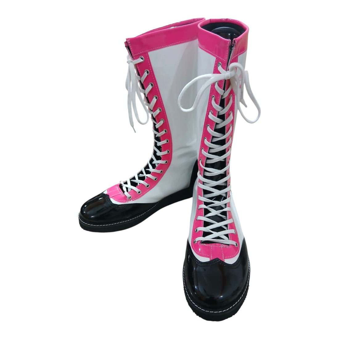 Pro Wrestling Boots, Handmade , Patent Leather, Pink, White & Black star Boots