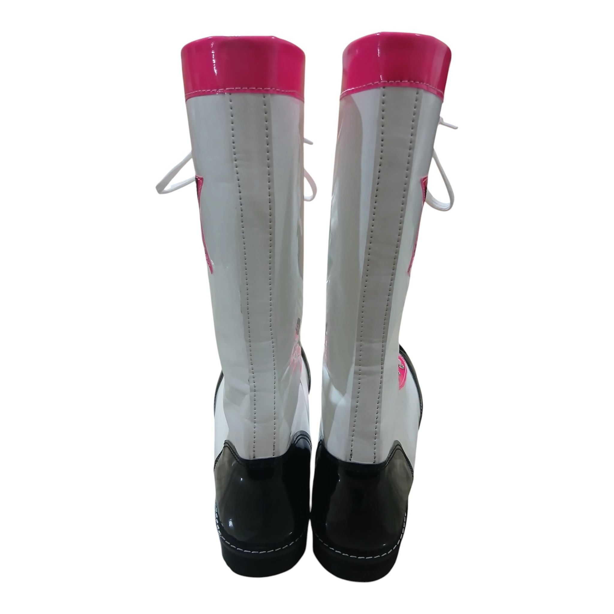 Pro Wrestling Boots, Handmade , Patent Leather, Pink, White & Black star Boots