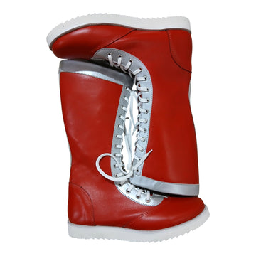 Wrestling Long Boots, 100% Original Leather, Red with Silver trim, Handmade