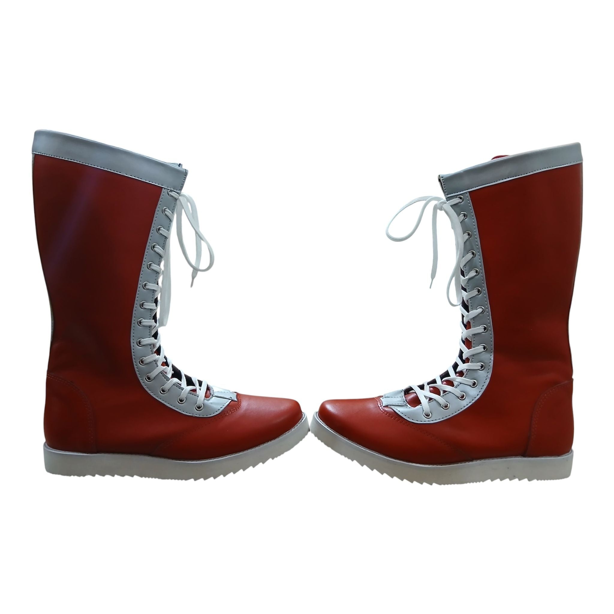 Wrestling Long Boots, 100% Original Leather, Red with Silver trim, Handmade