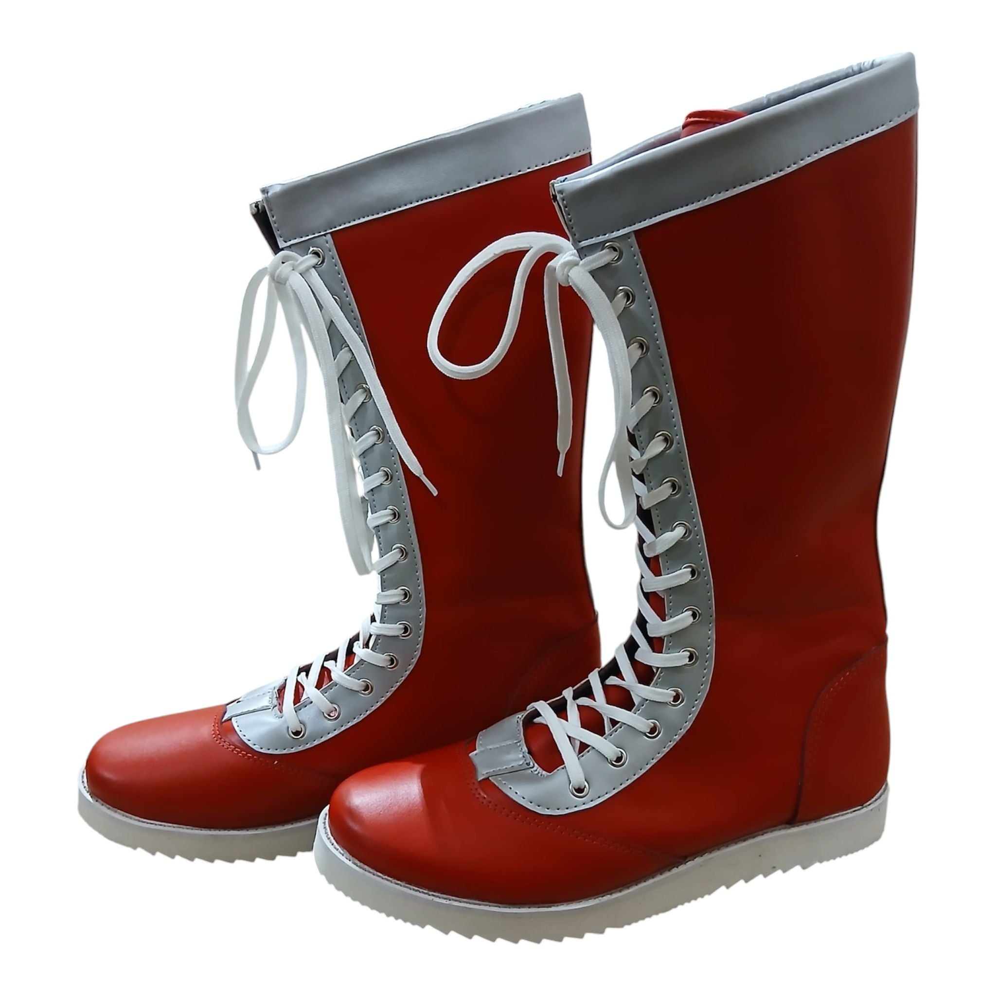 Wrestling Long Boots, 100% Original Leather, Red with Silver trim, Handmade