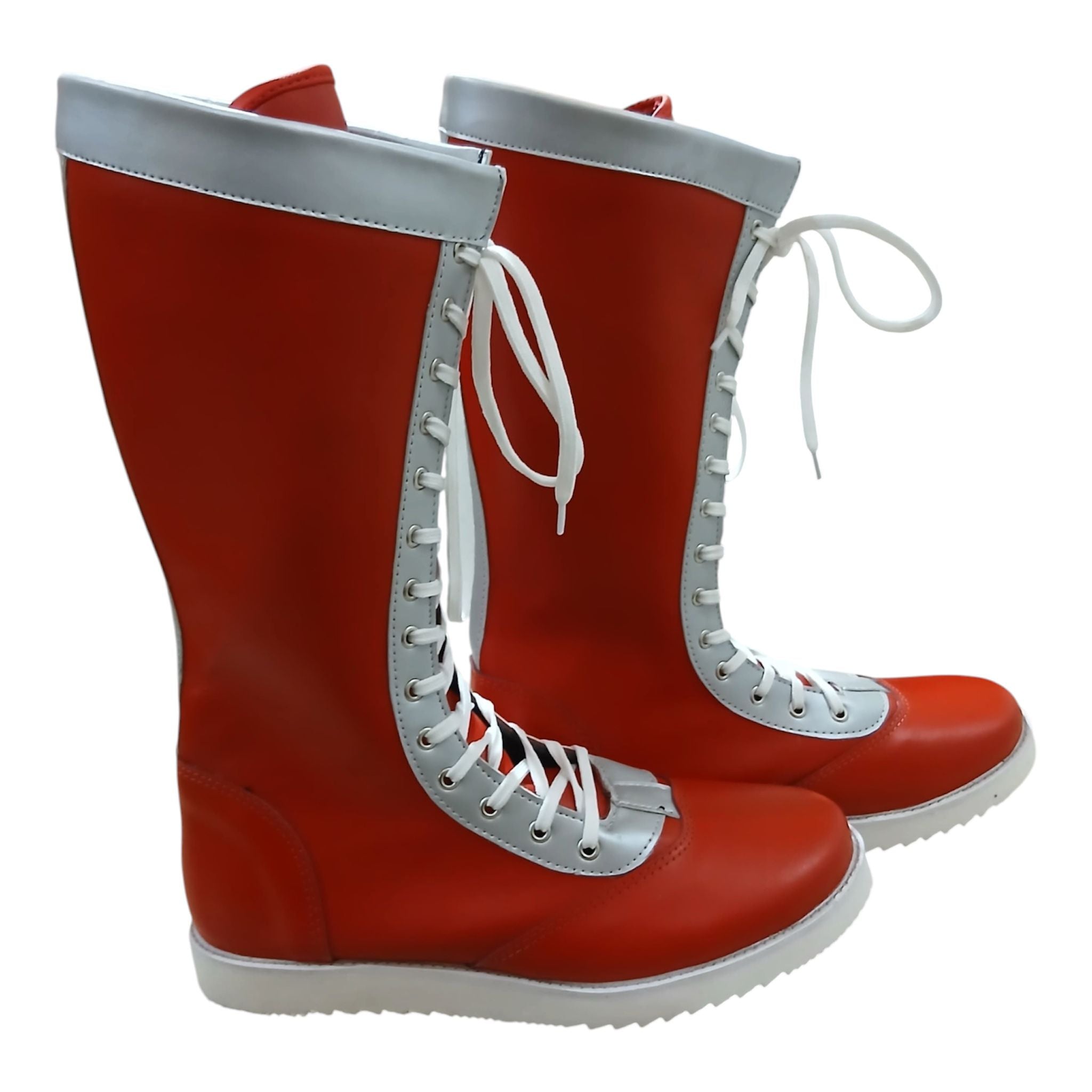 Wrestling Long Boots, 100% Original Leather, Red with Silver trim, Handmade