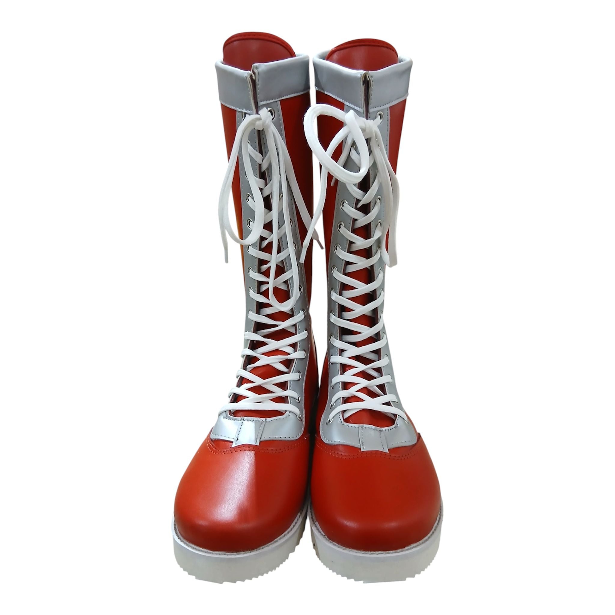 Wrestling Long Boots, 100% Original Leather, Red with Silver trim, Handmade