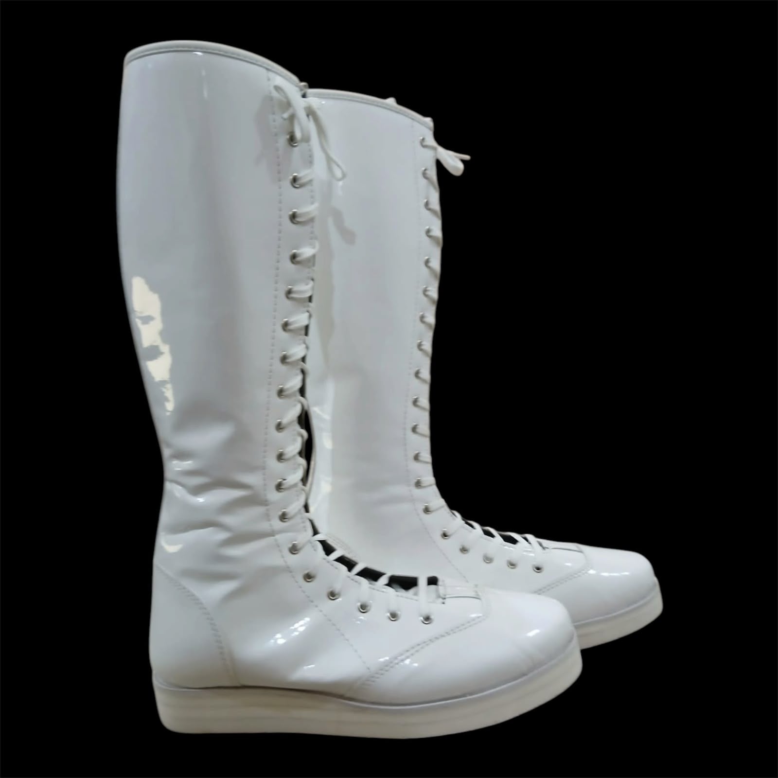 Pro Wrestling Boots, Handmade, Patent White Shinny Color, DX Leather